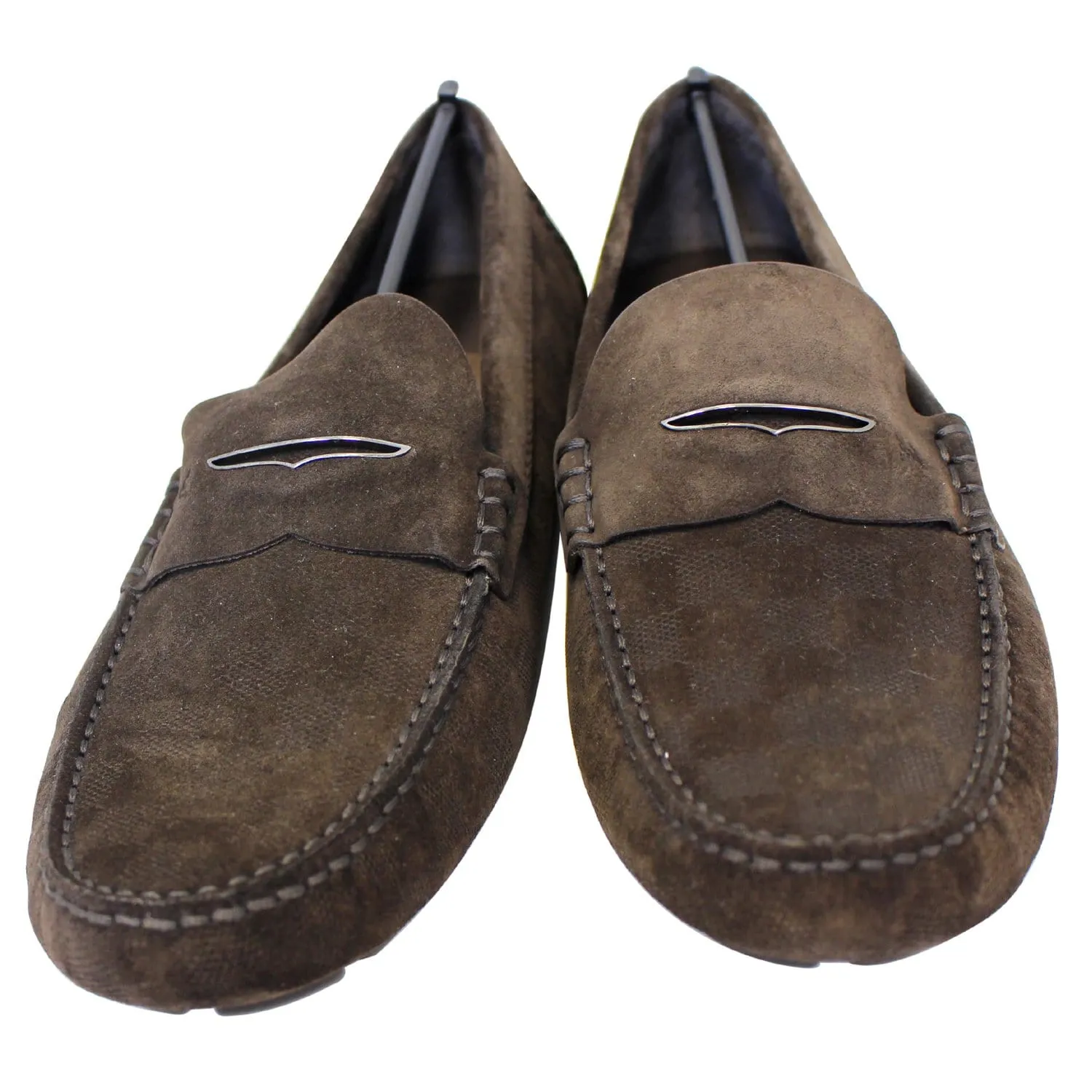 LOUIS VUITTON Embossed Suede Leather Moccasin Dark Brown Size 12 - 20% OFF
