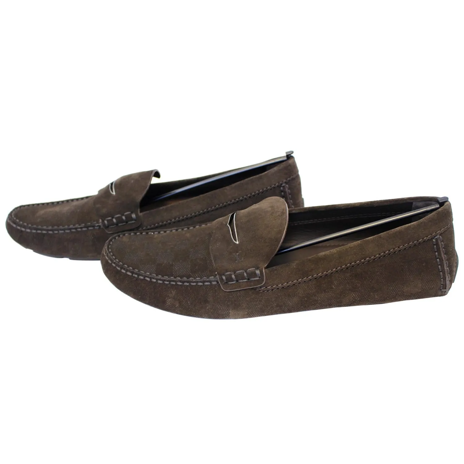 LOUIS VUITTON Embossed Suede Leather Moccasin Dark Brown Size 12 - 20% OFF