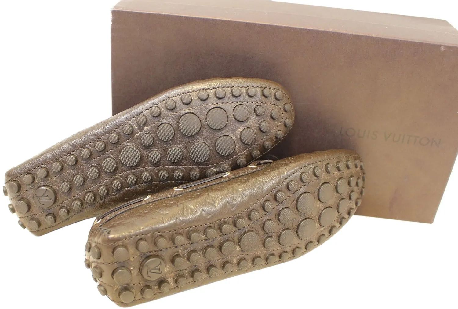 LOUIS VUITTON Gloria Flat Loafers Monogram Embossed Size 37