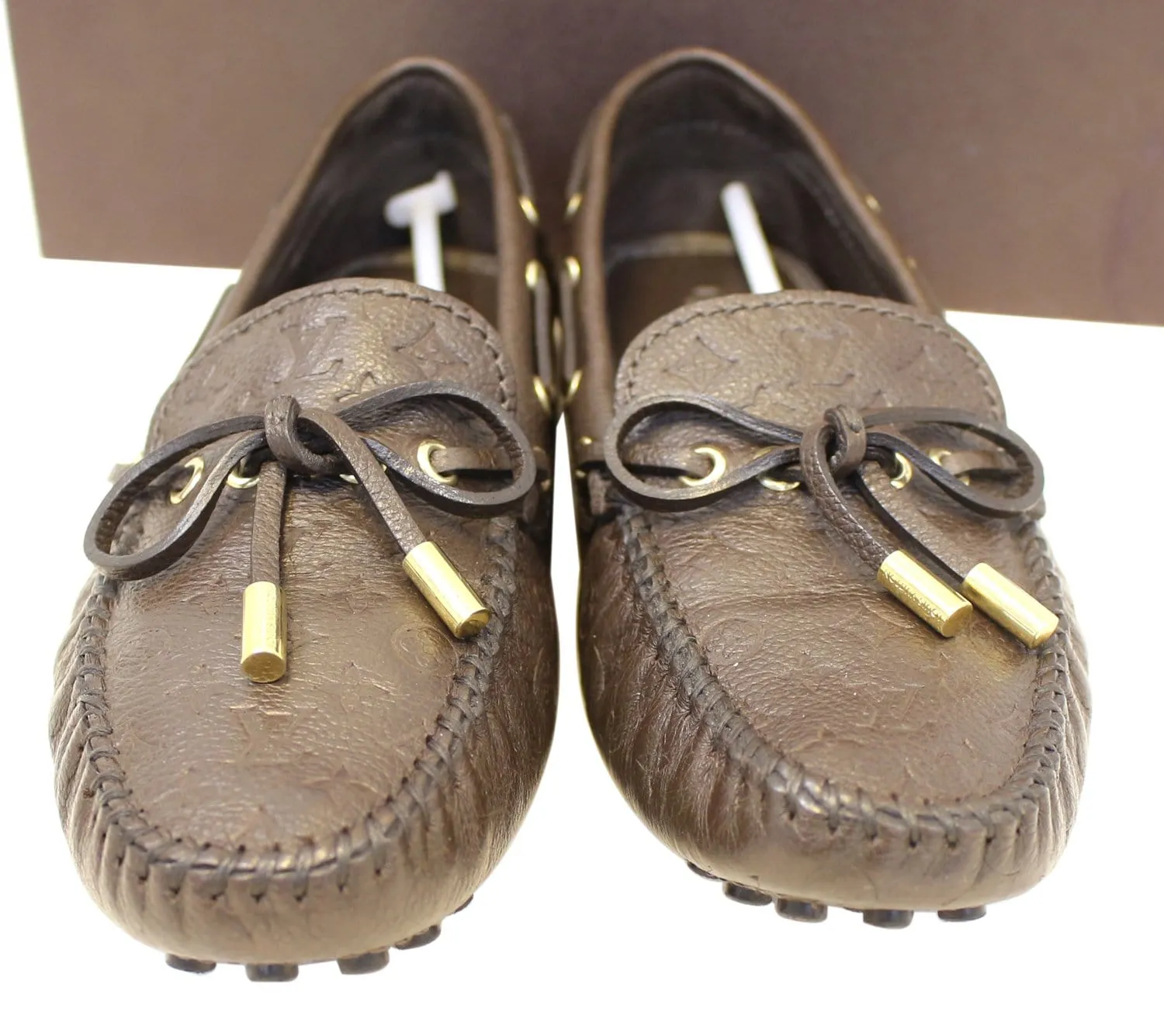 LOUIS VUITTON Gloria Flat Loafers Monogram Embossed Size 37