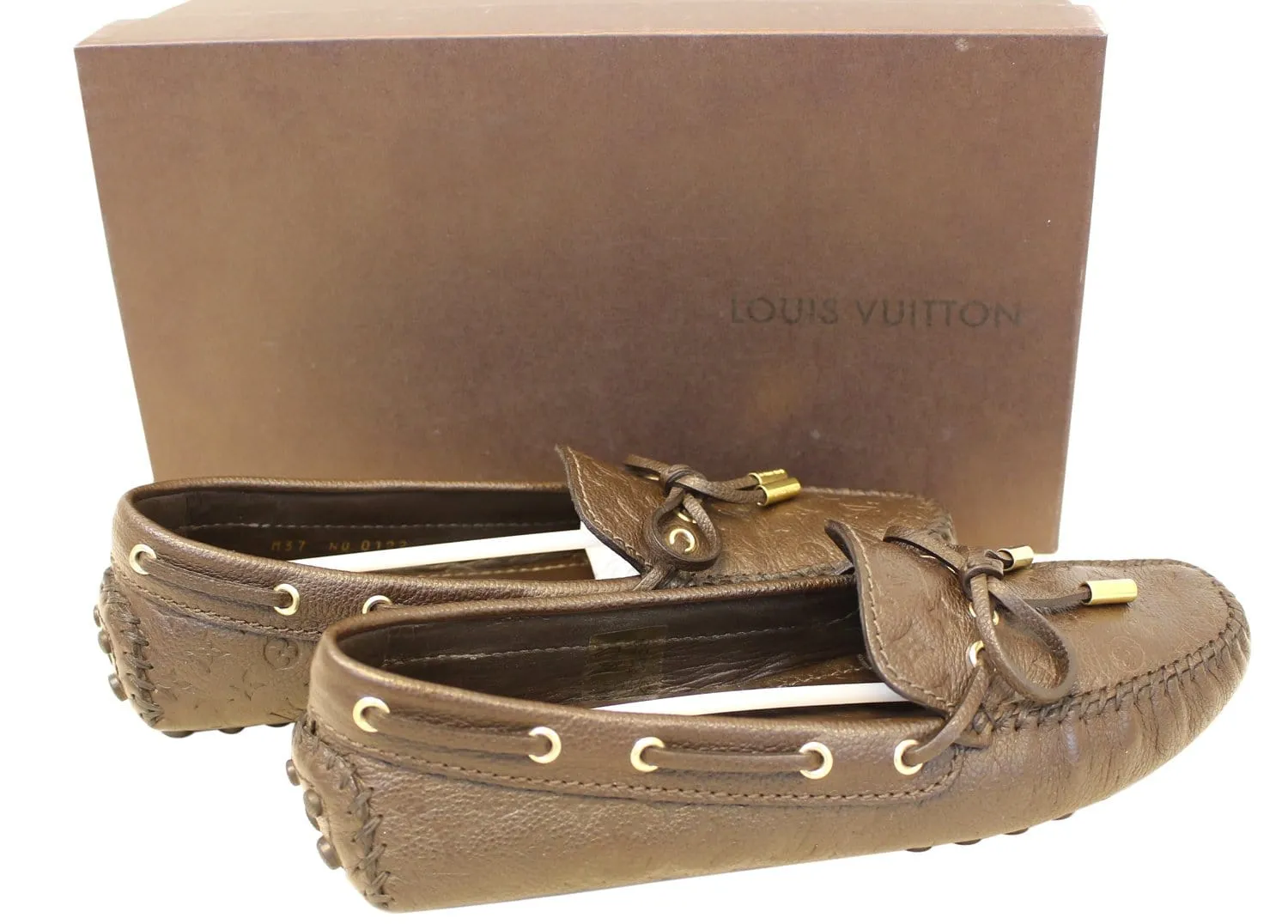 LOUIS VUITTON Gloria Flat Loafers Monogram Embossed Size 37