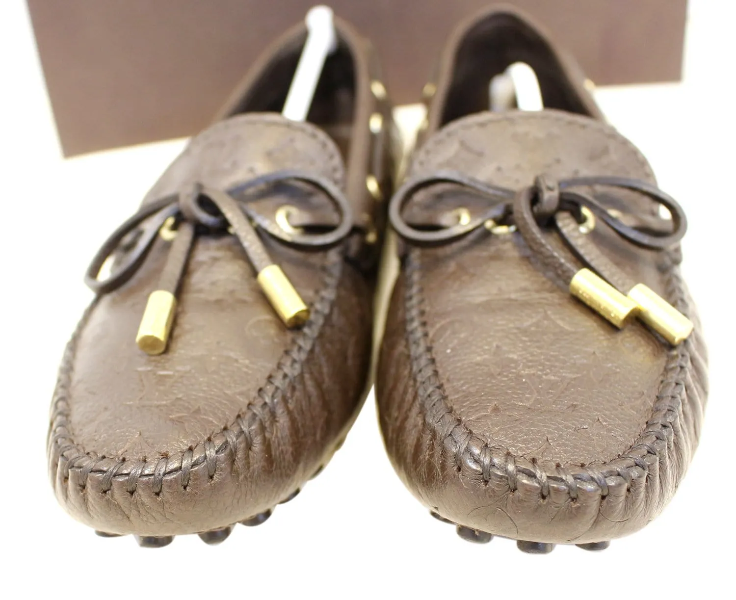 LOUIS VUITTON Gloria Flat Loafers Monogram Embossed Size 37