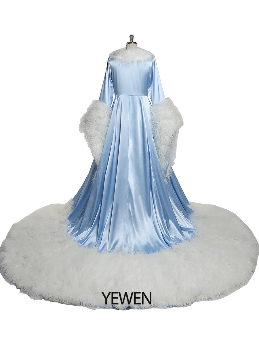 Luxury Fur Collars Christmas Classic Fashion Long Evening Dress New Years Even Robes Wedding Cape Fancy Photography Robe YW243135