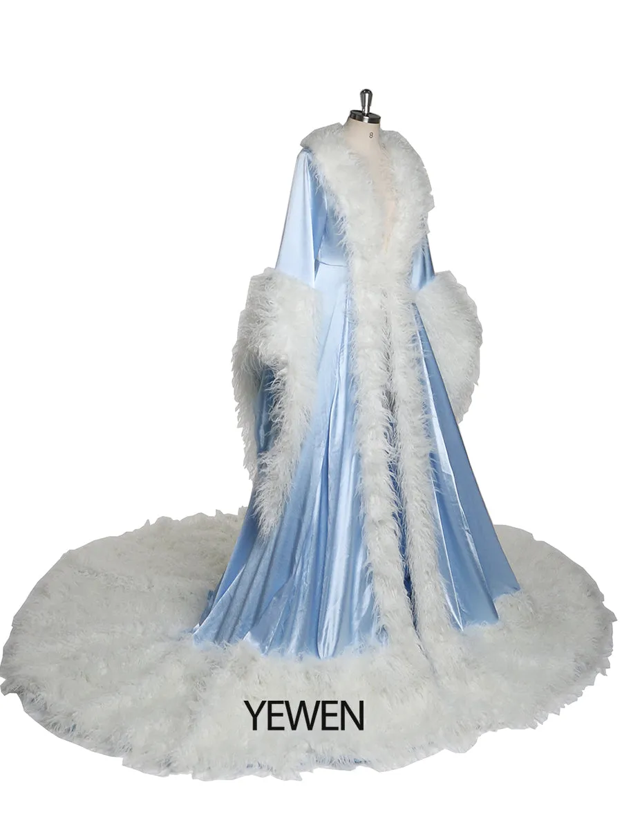 Luxury Fur Collars Christmas Classic Fashion Long Evening Dress New Years Even Robes Wedding Cape Fancy Photography Robe YW243135