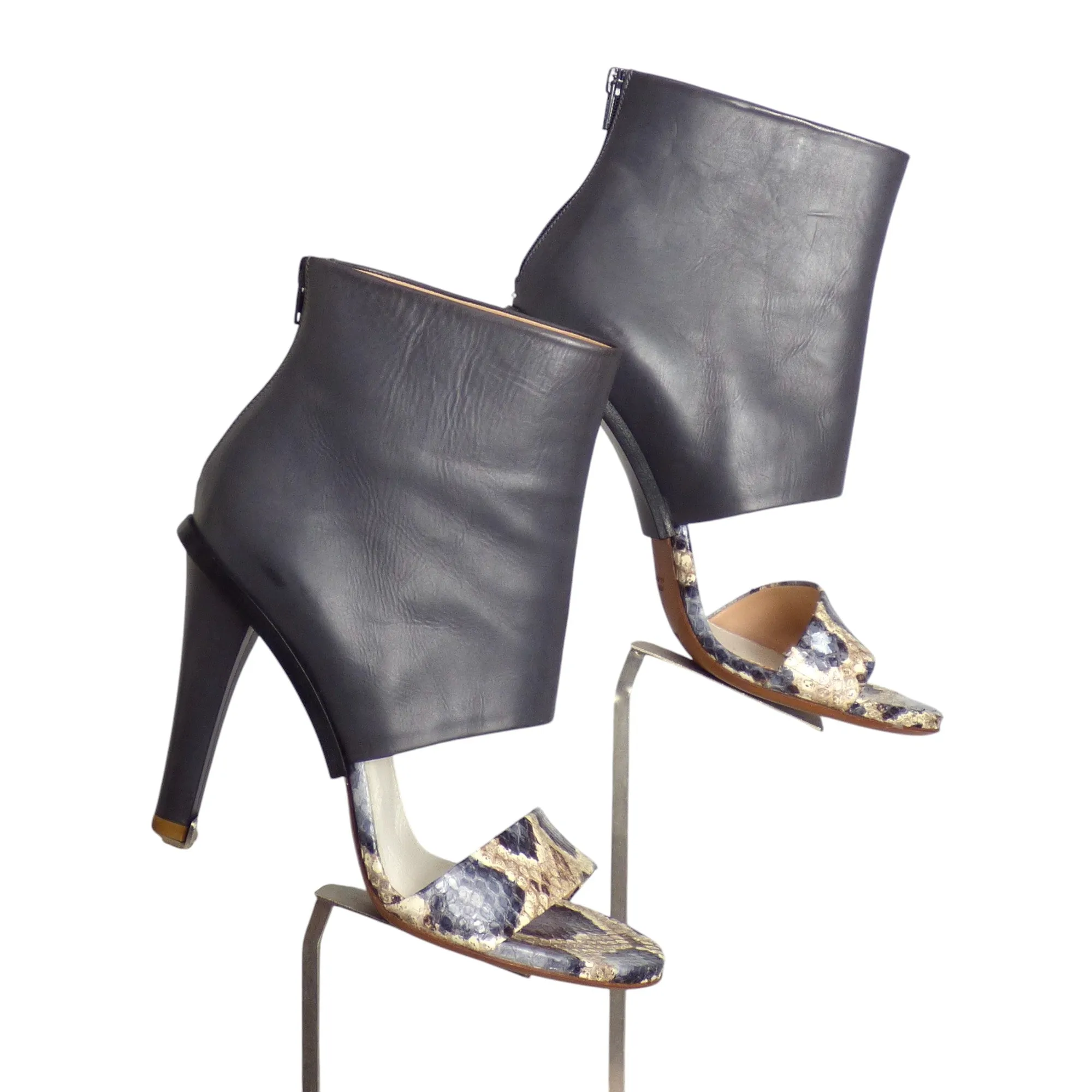 MAISON MARTIN MARGIELA- Leather & Snakeskin Booties, Size 39.5