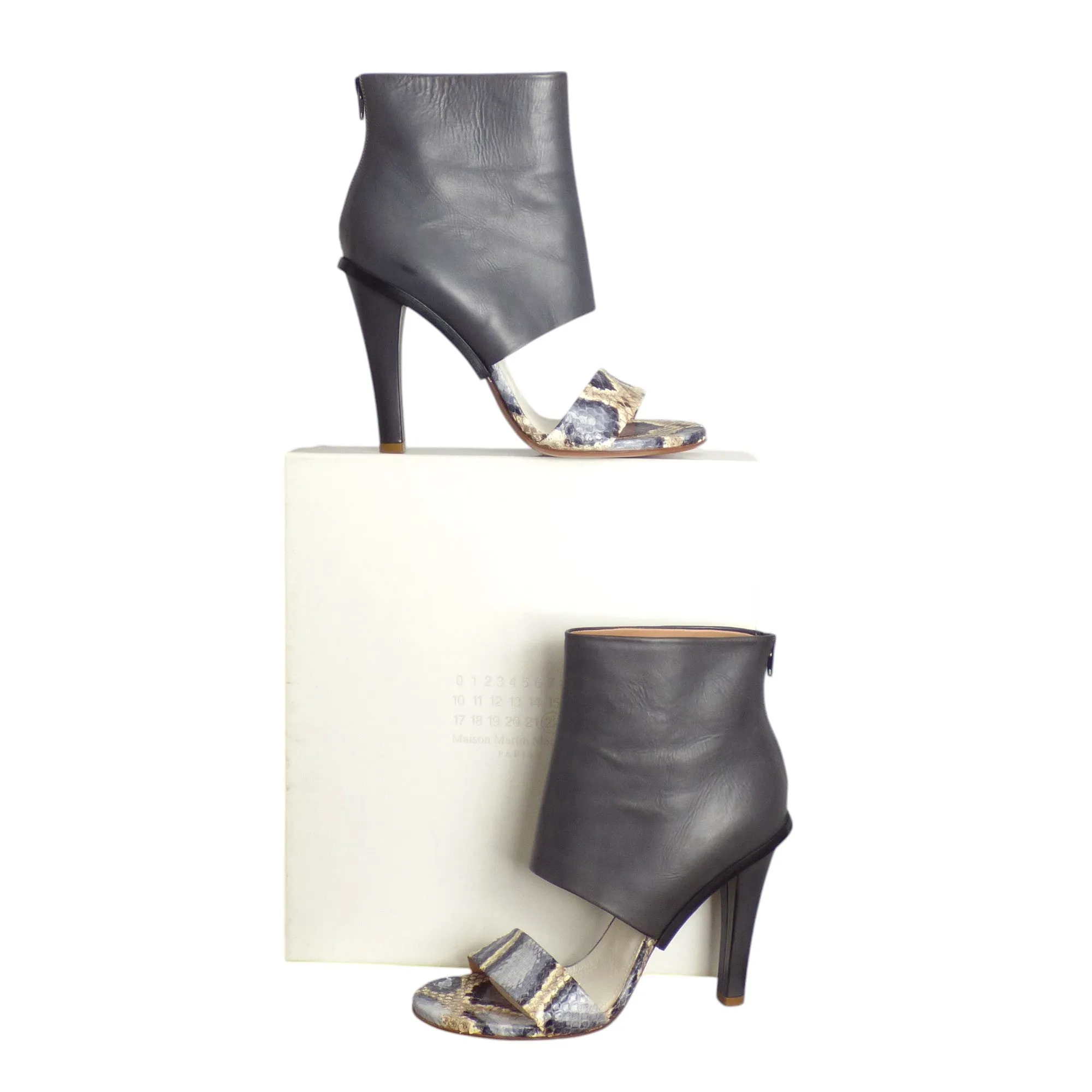 MAISON MARTIN MARGIELA- Leather & Snakeskin Booties, Size 39.5