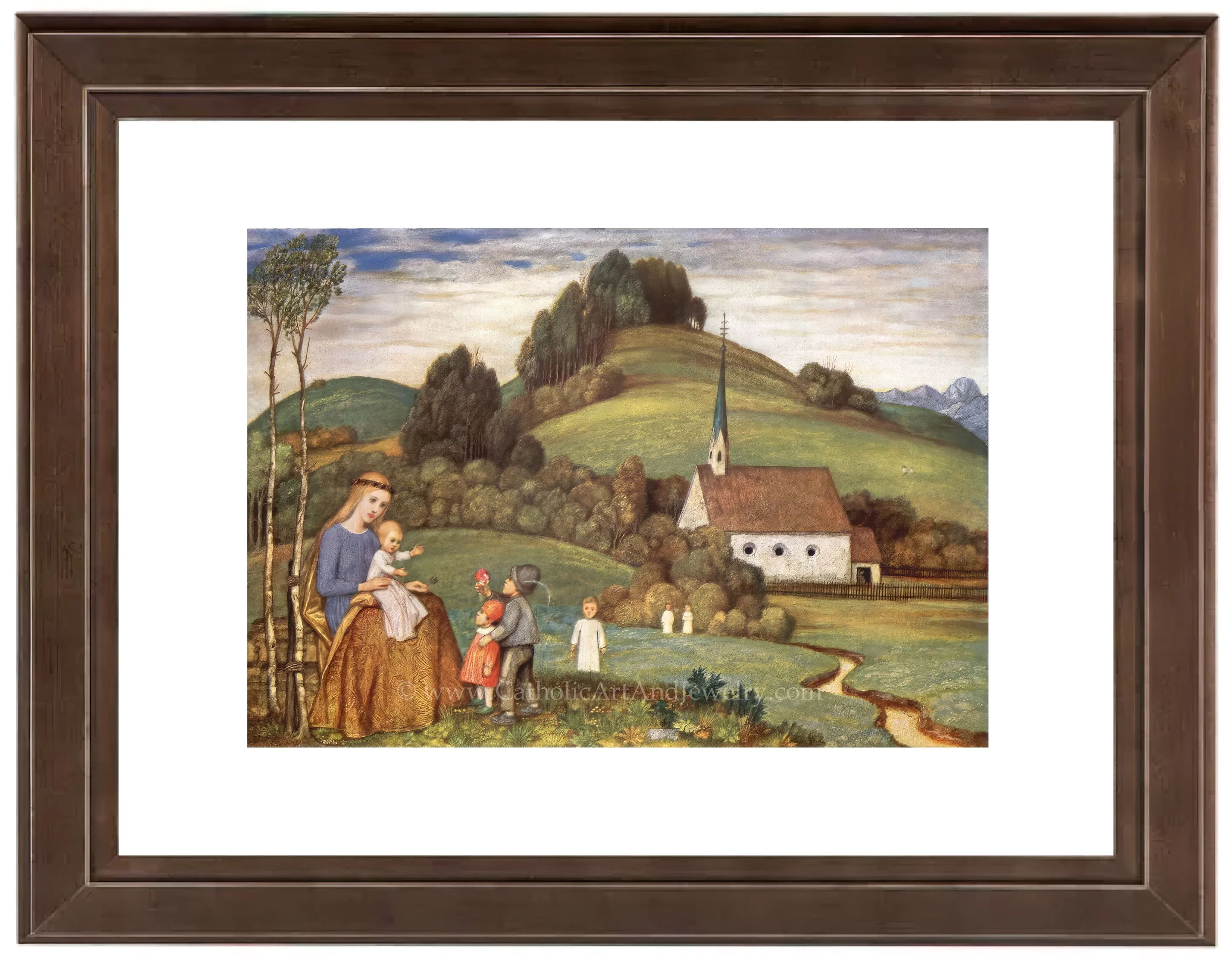 Mary and Jesus at the Chapel with Children – Matthäus Schiestl – Catholic Art Print – Catholic Gift Archival – Quality