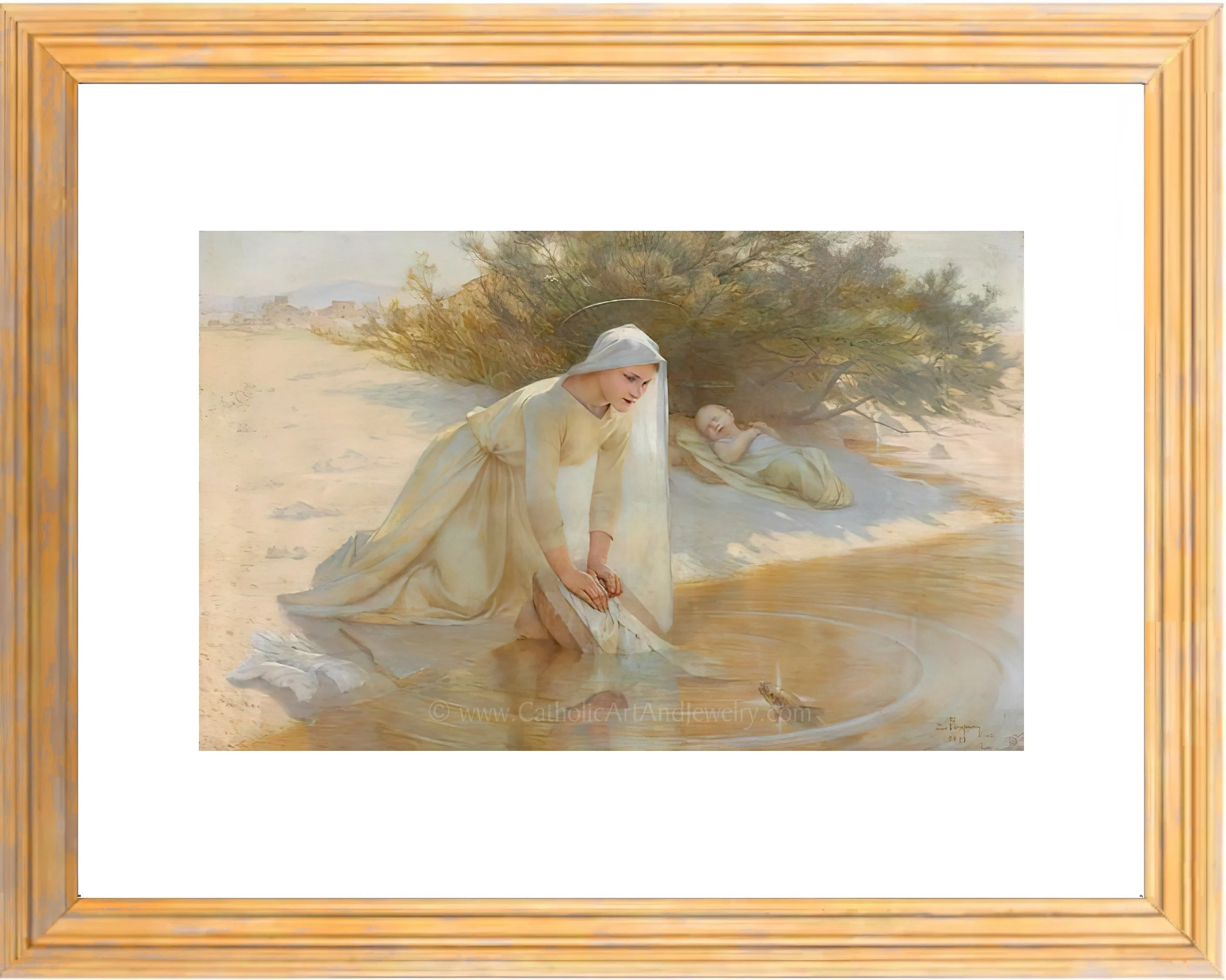 Mary Caring for Baby Jesus – Beautiful Catholic Art Print – Archival Quality