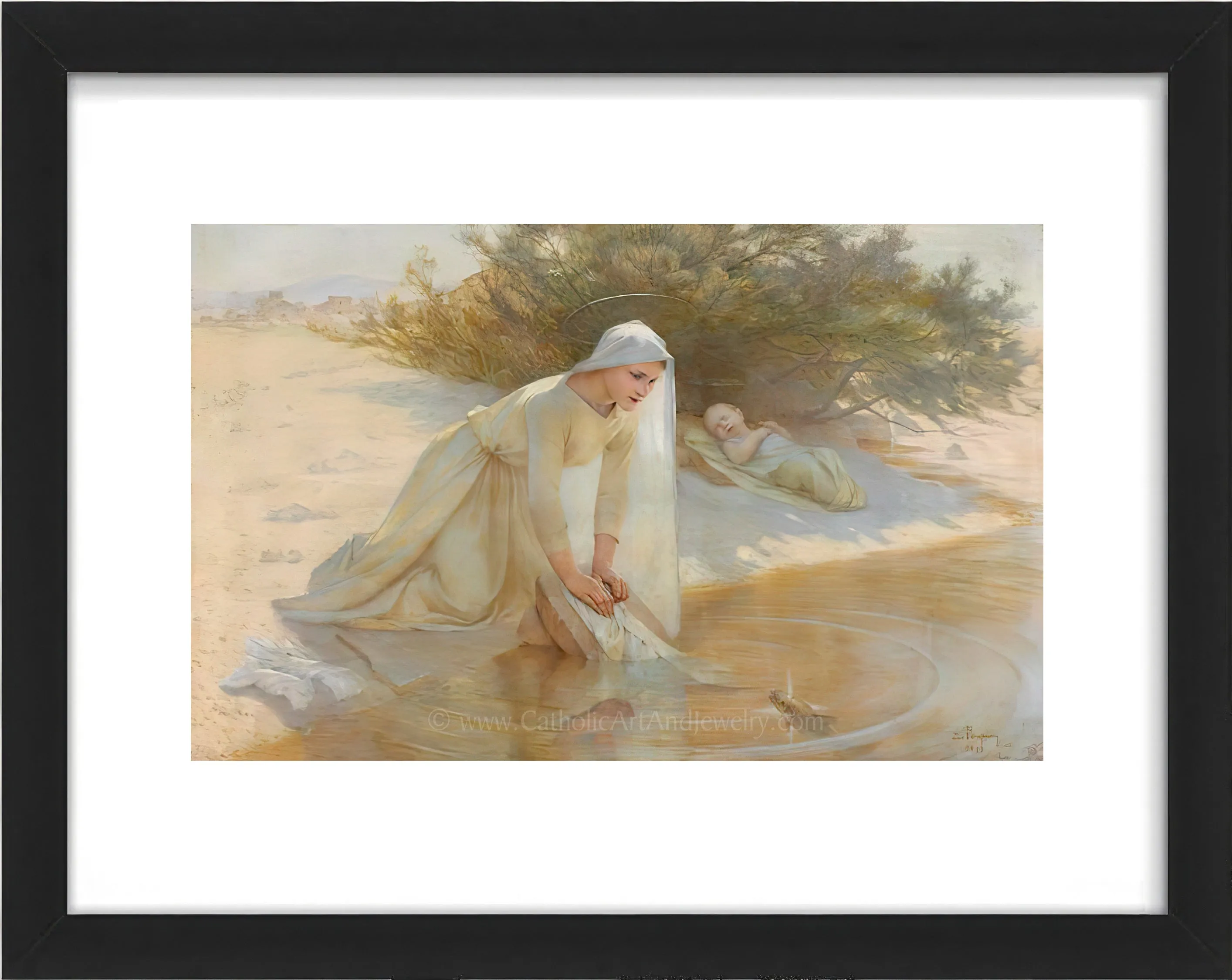 Mary Caring for Baby Jesus – Beautiful Catholic Art Print – Archival Quality