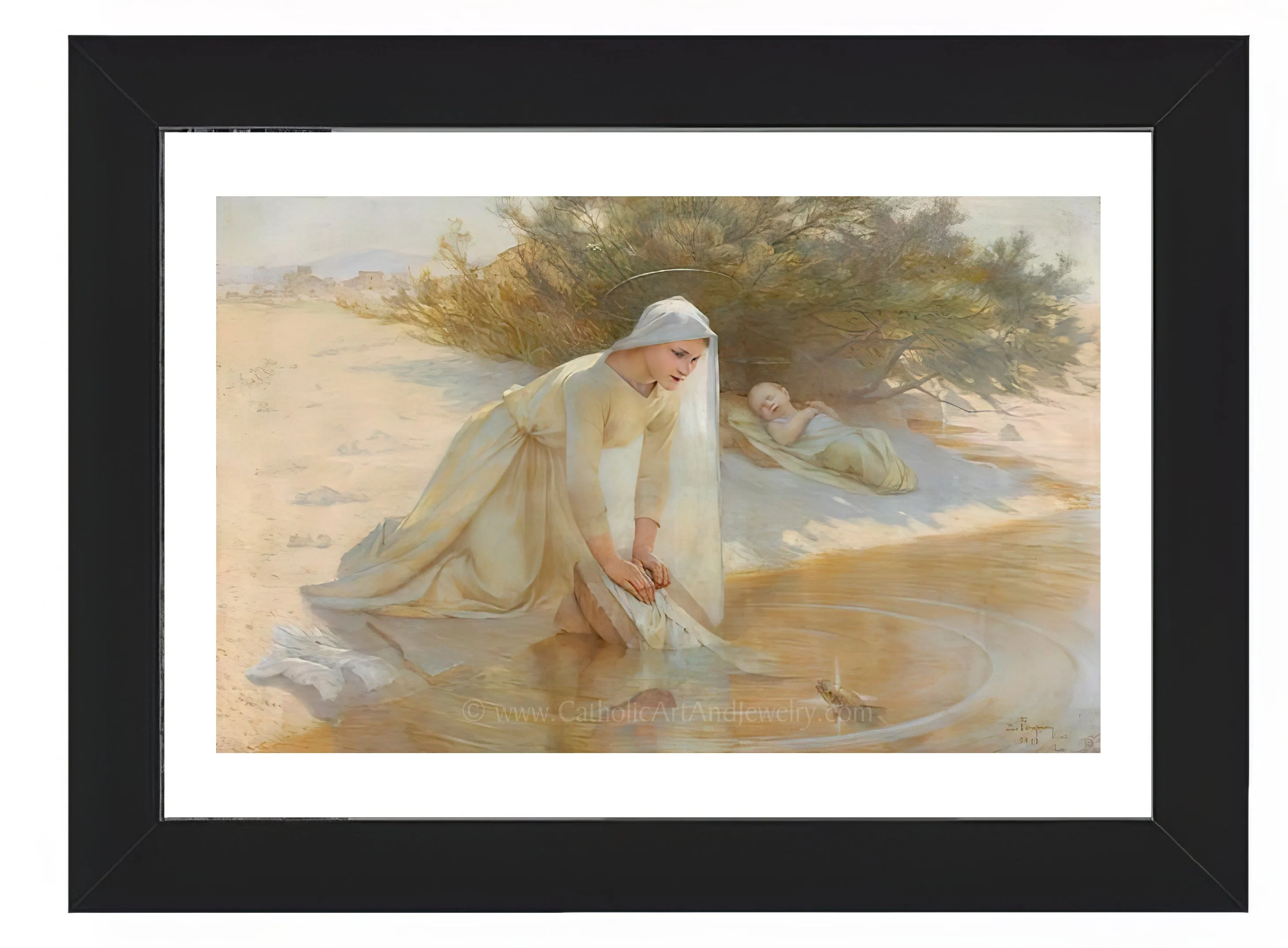 Mary Caring for Baby Jesus – Beautiful Catholic Art Print – Archival Quality