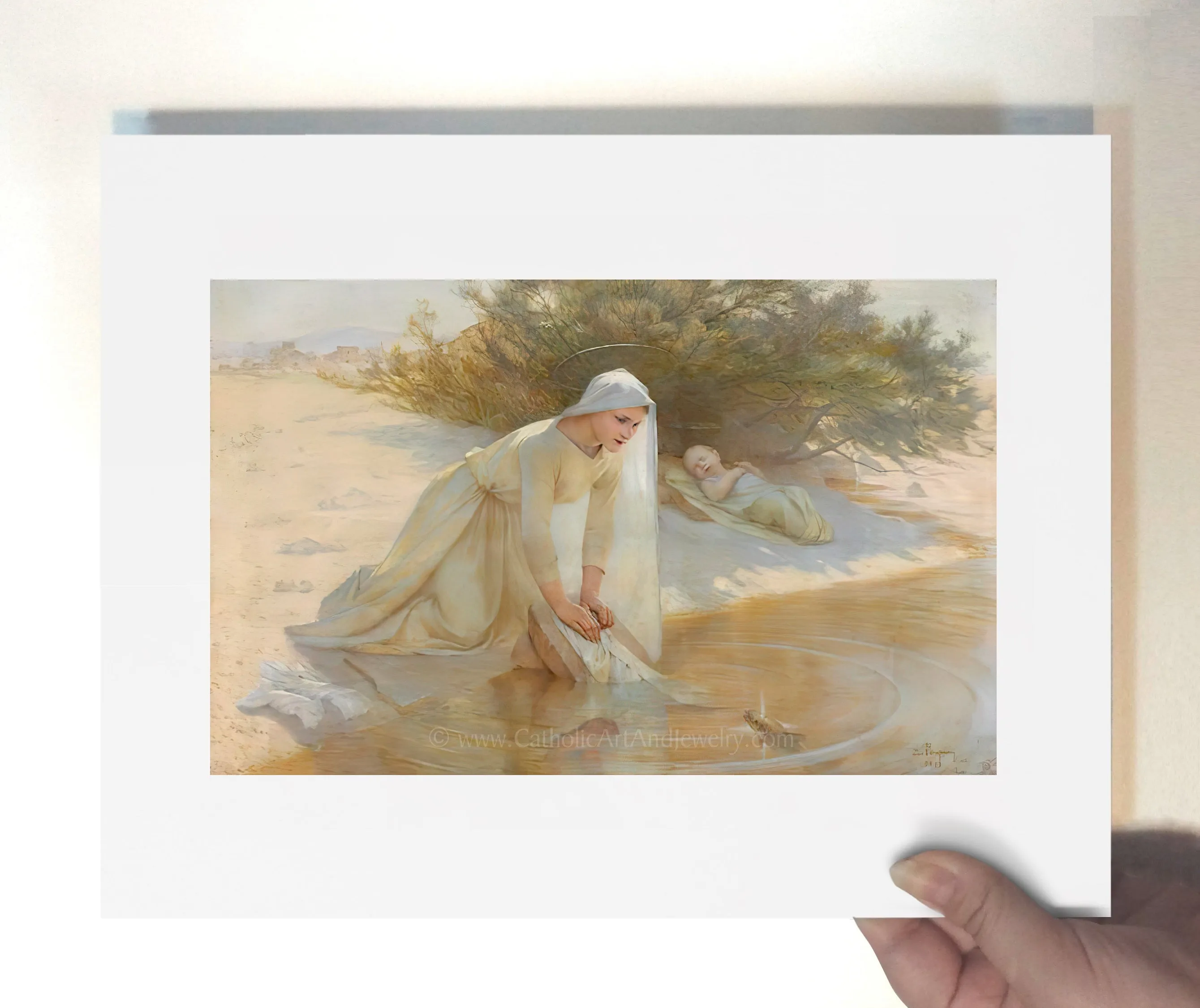 Mary Caring for Baby Jesus – Beautiful Catholic Art Print – Archival Quality