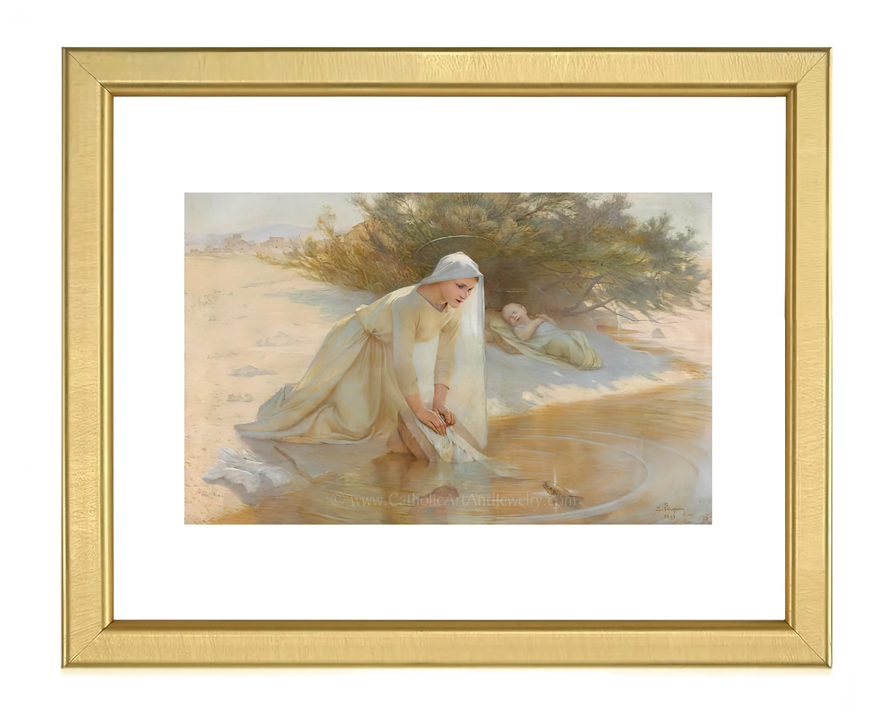 Mary Caring for Baby Jesus – Beautiful Catholic Art Print – Archival Quality