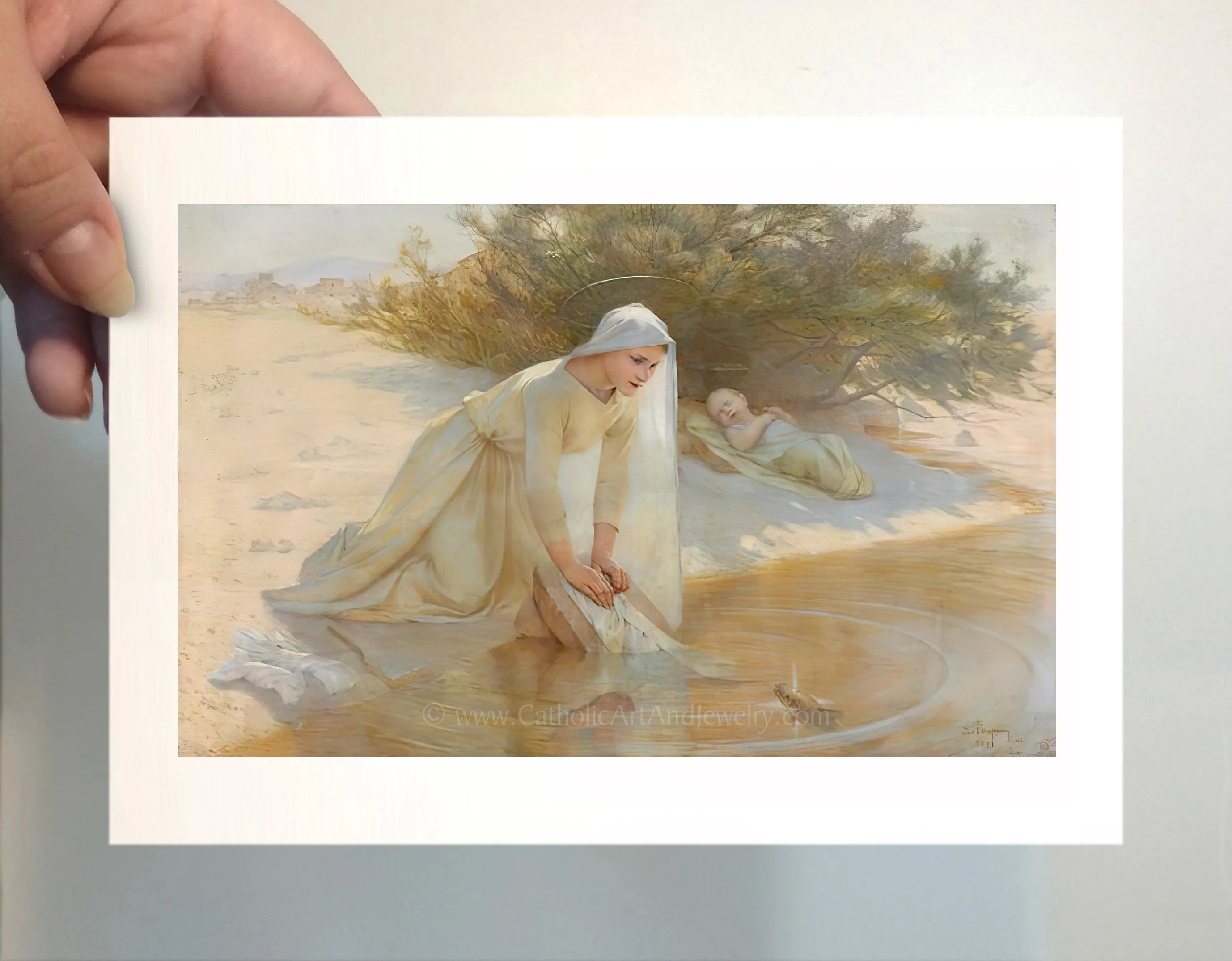 Mary Caring for Baby Jesus – Beautiful Catholic Art Print – Archival Quality