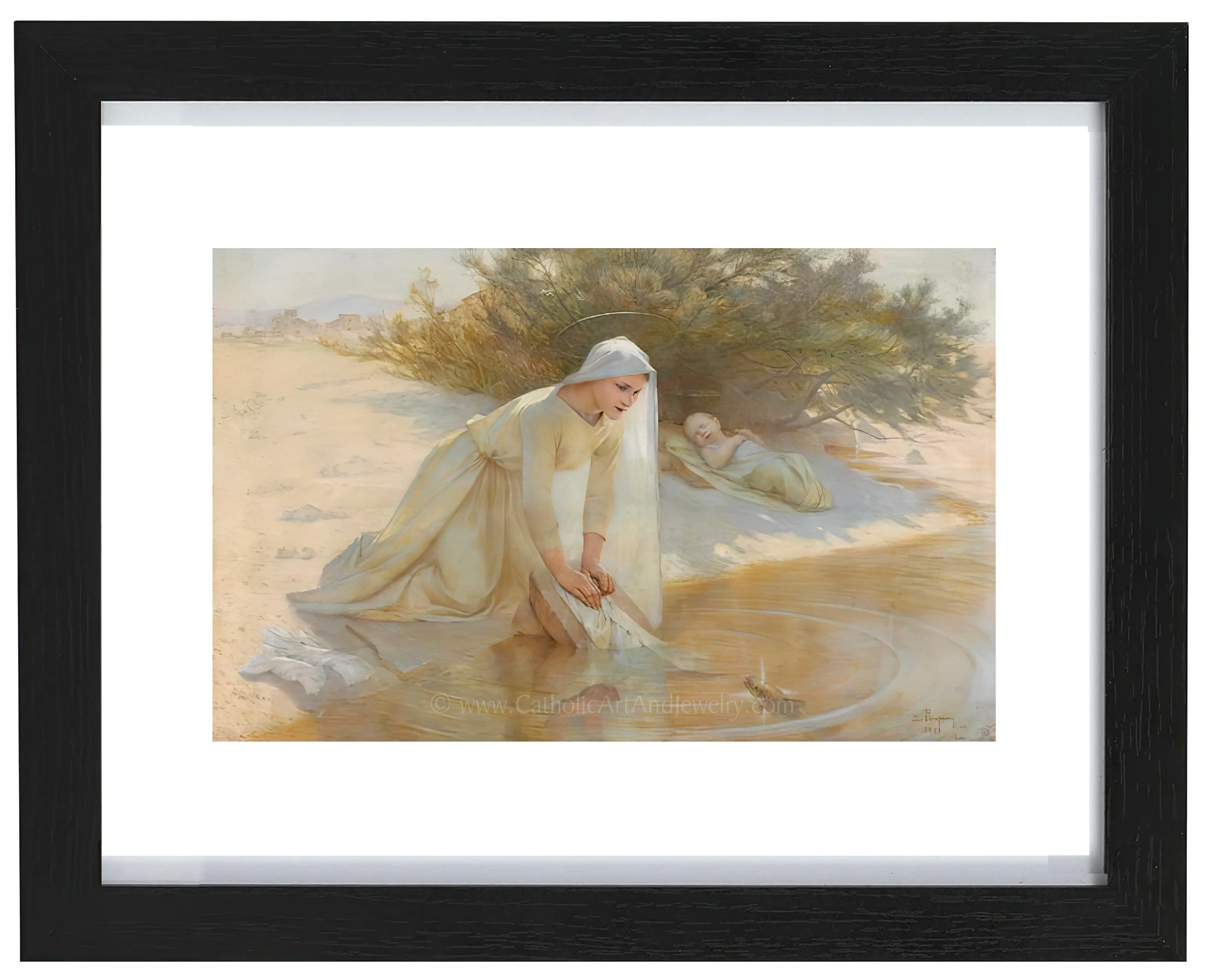 Mary Caring for Baby Jesus – Beautiful Catholic Art Print – Archival Quality