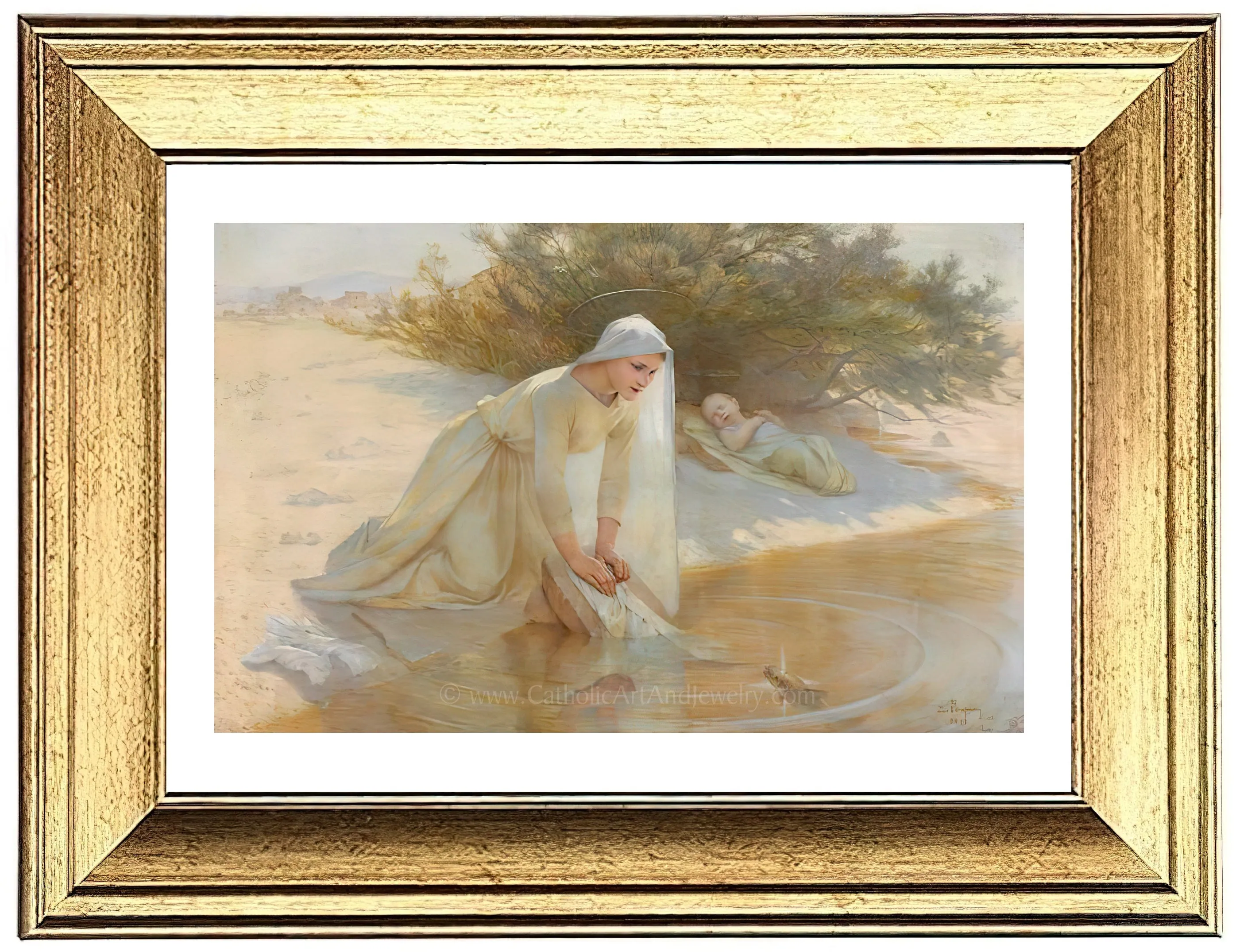 Mary Caring for Baby Jesus – Beautiful Catholic Art Print – Archival Quality
