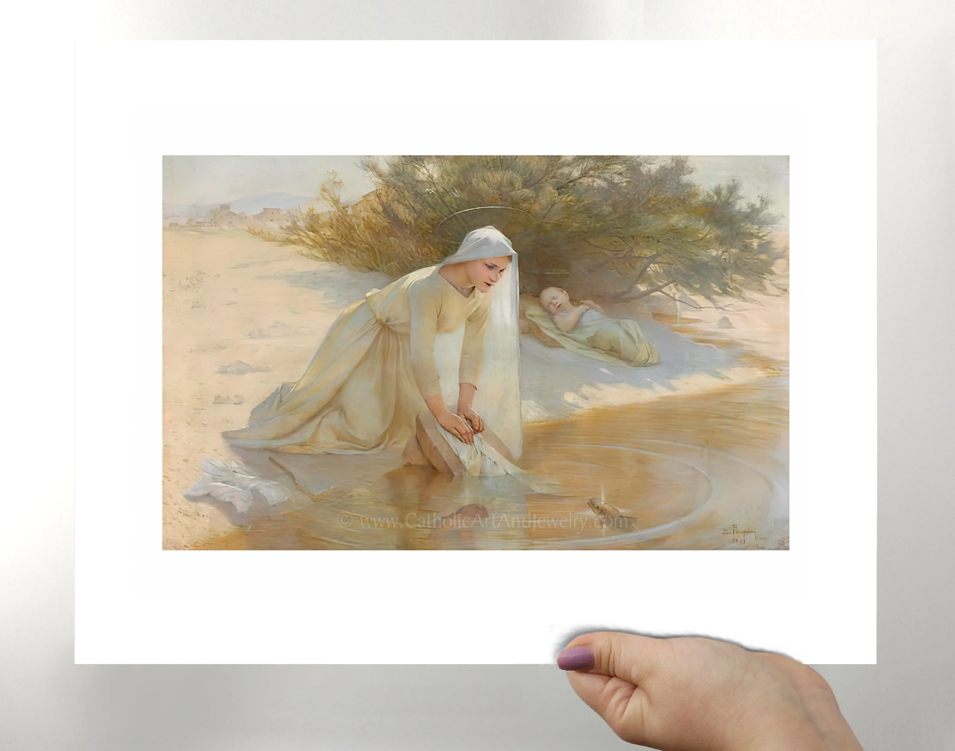 Mary Caring for Baby Jesus – Beautiful Catholic Art Print – Archival Quality
