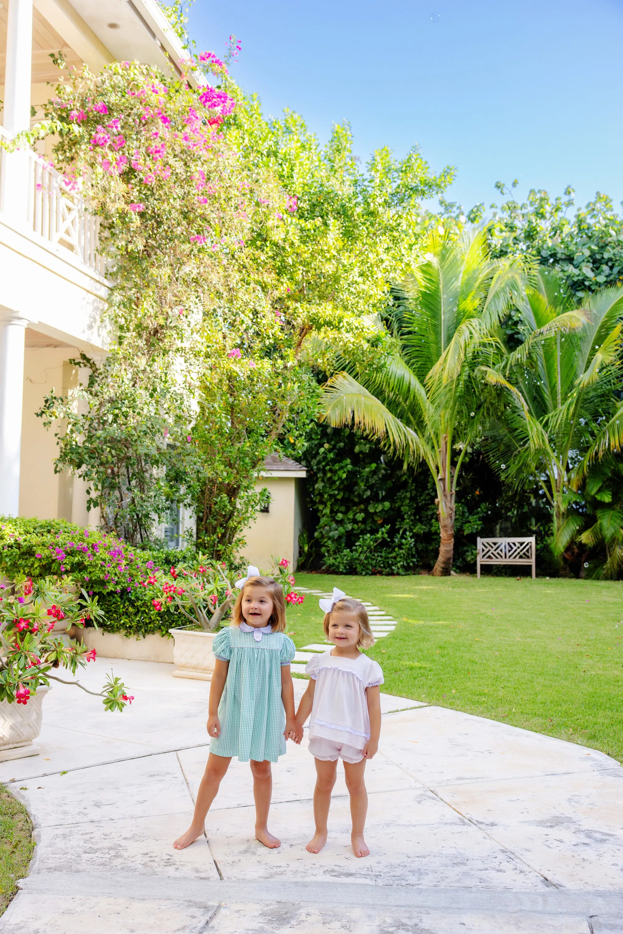Mary Dal Dress - Kiawah Kelly Green Windowpane with Palm Beach Pink Bow & Lauderdale Lavender Ric Rac