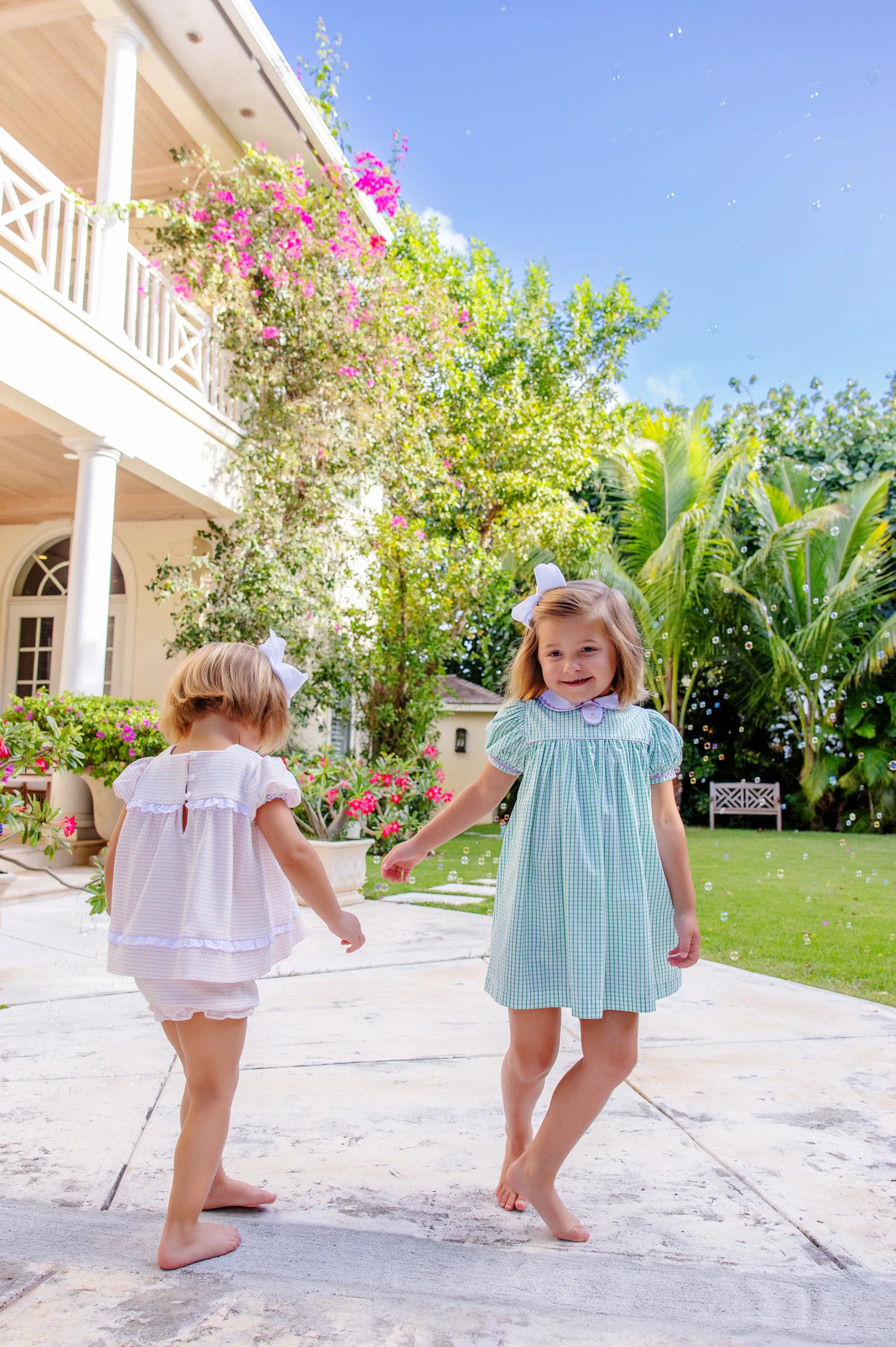 Mary Dal Dress - Kiawah Kelly Green Windowpane with Palm Beach Pink Bow & Lauderdale Lavender Ric Rac