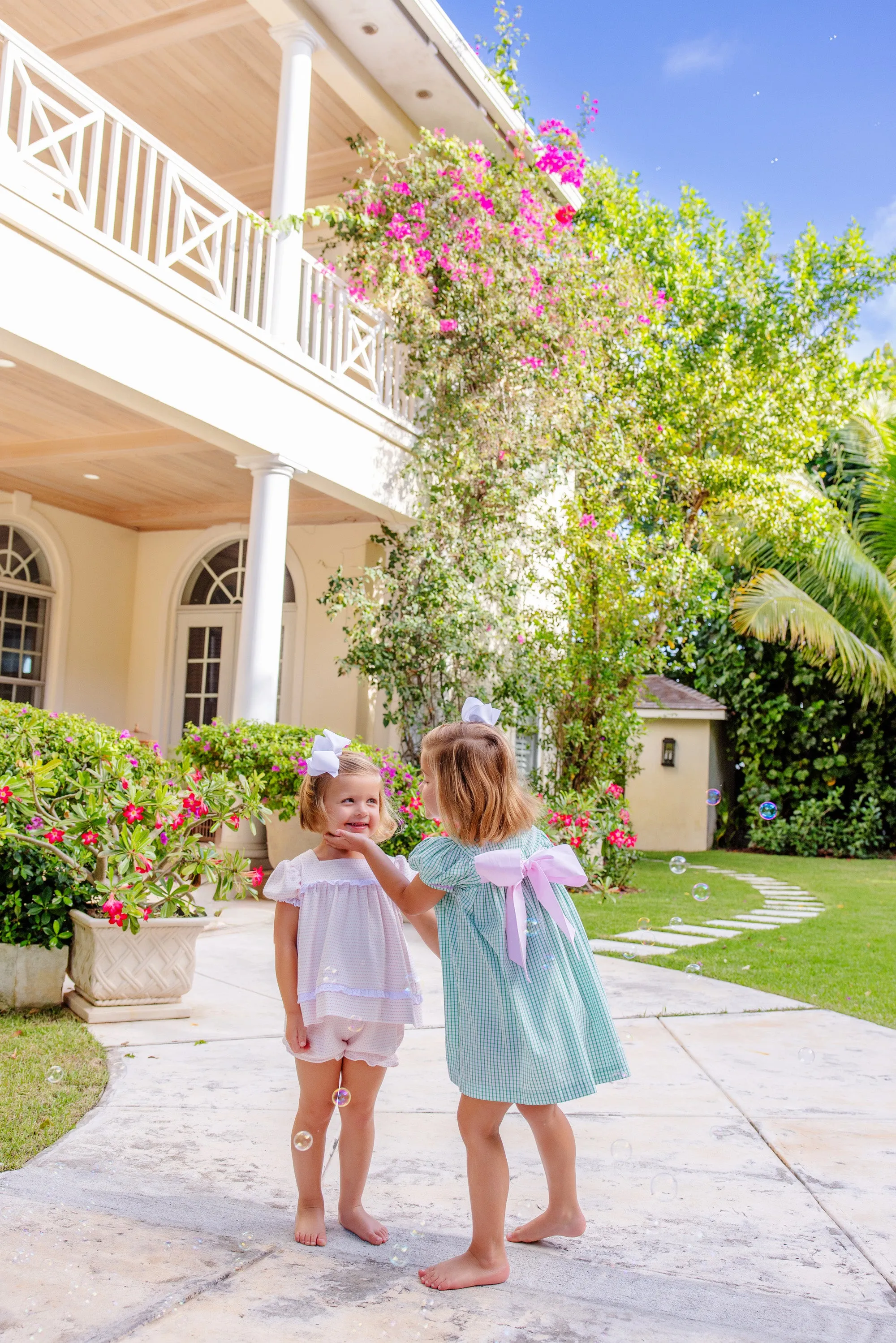 Mary Dal Dress - Kiawah Kelly Green Windowpane with Palm Beach Pink Bow & Lauderdale Lavender Ric Rac