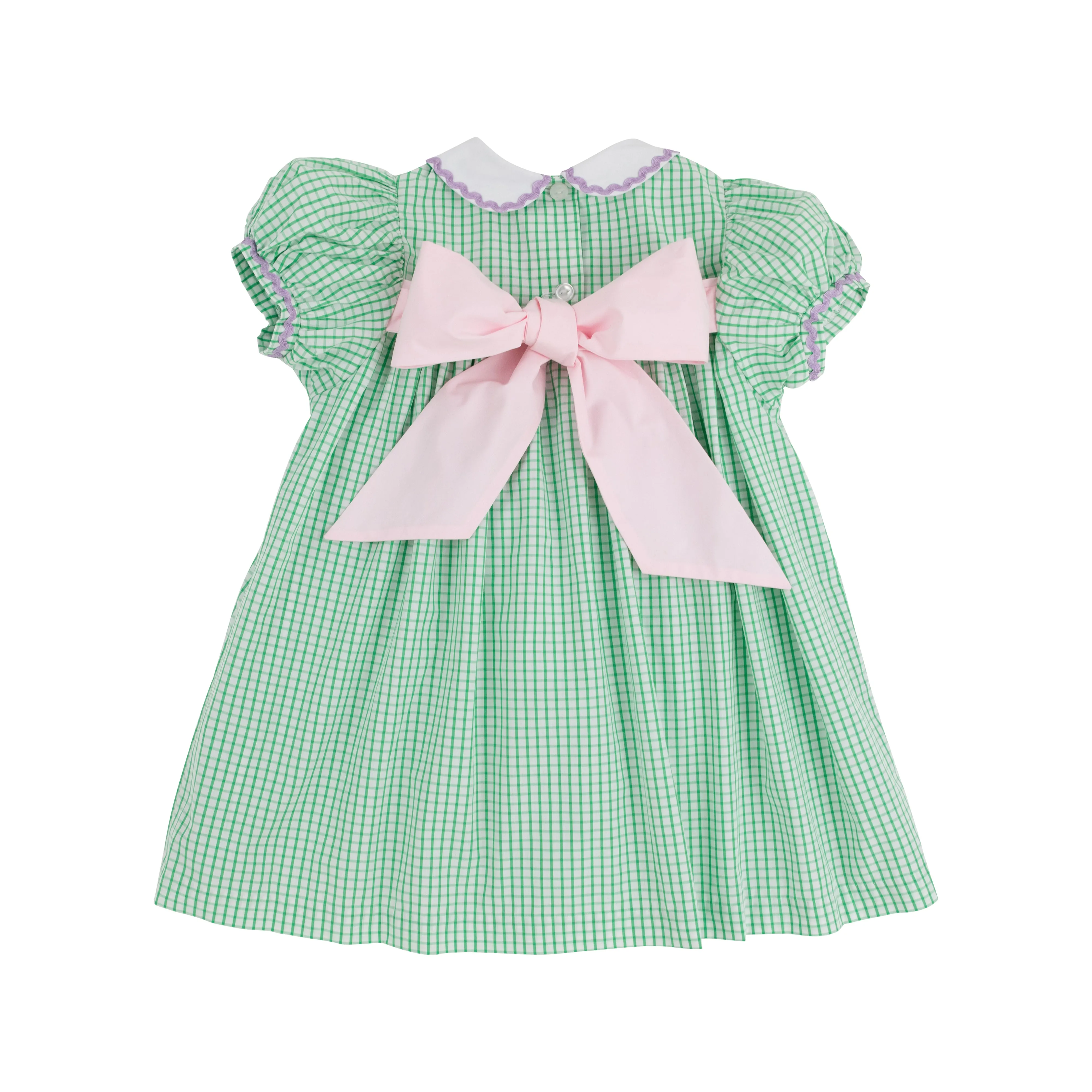 Mary Dal Dress - Kiawah Kelly Green Windowpane with Palm Beach Pink Bow & Lauderdale Lavender Ric Rac