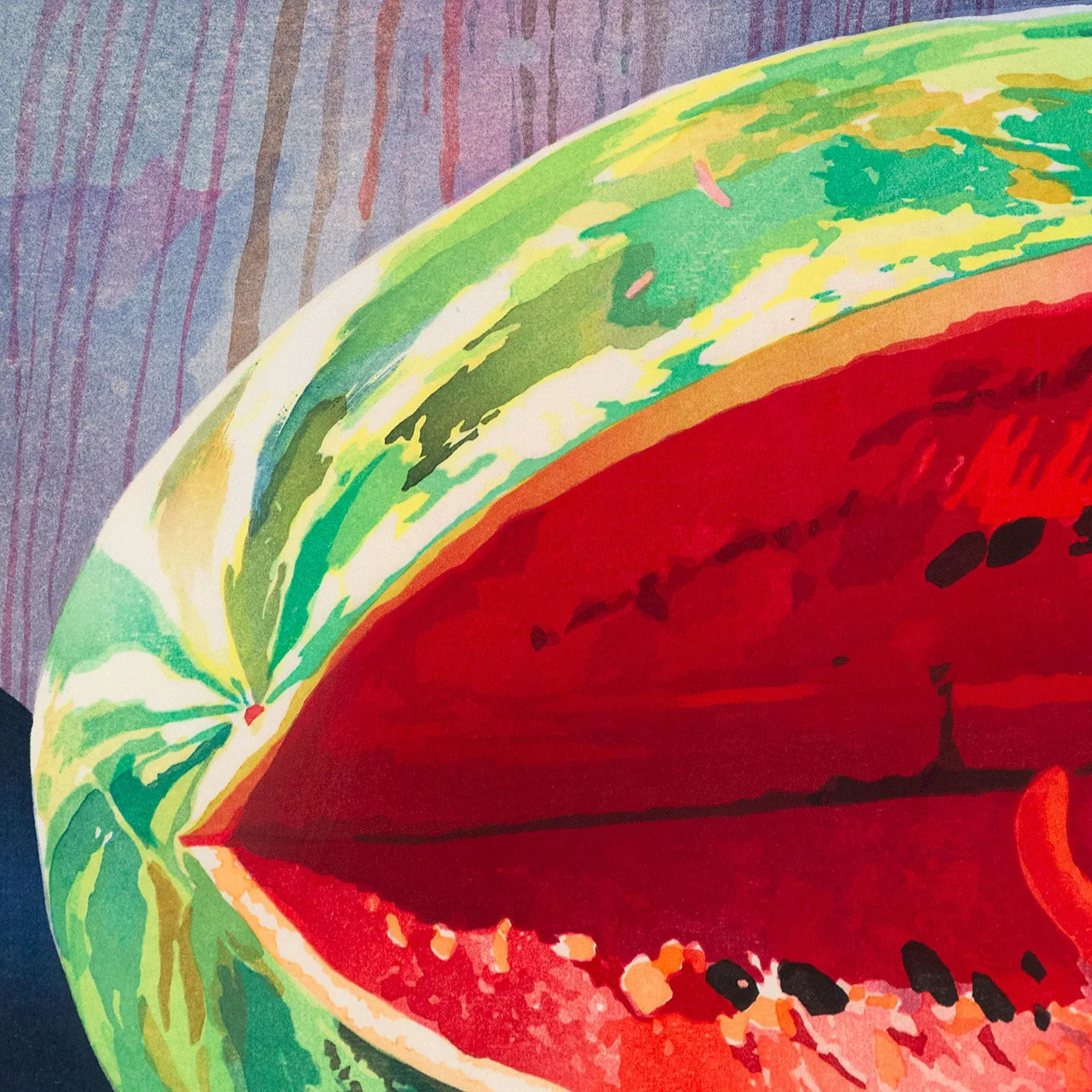 MARY PRATT "CUT WATERMELON" COLOR WOODCUT, 1997