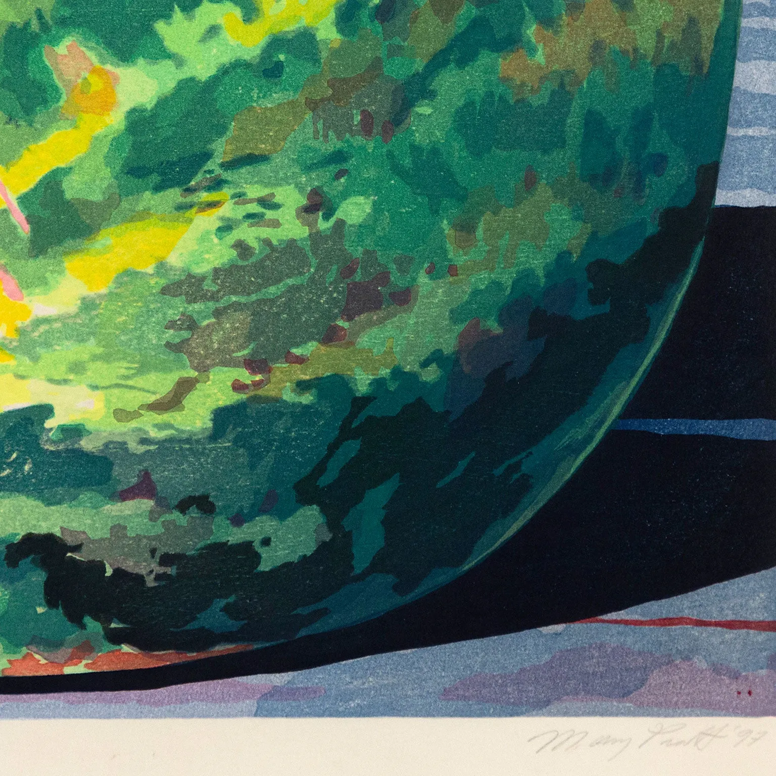 MARY PRATT "CUT WATERMELON" COLOR WOODCUT, 1997
