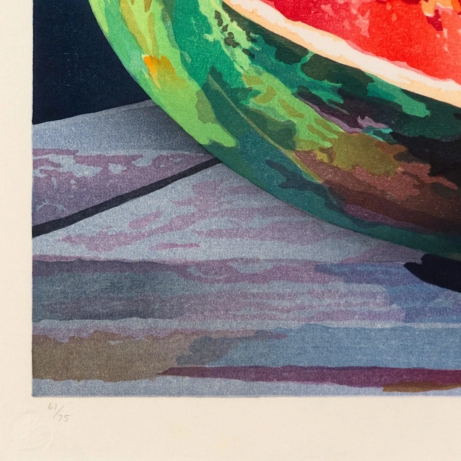 MARY PRATT "CUT WATERMELON" COLOR WOODCUT, 1997