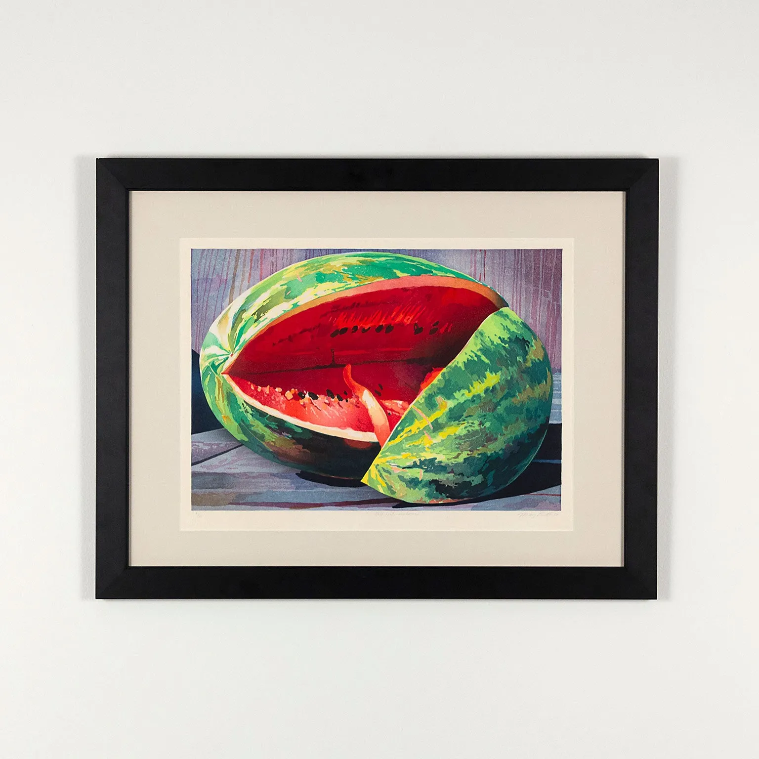 MARY PRATT "CUT WATERMELON" COLOR WOODCUT, 1997