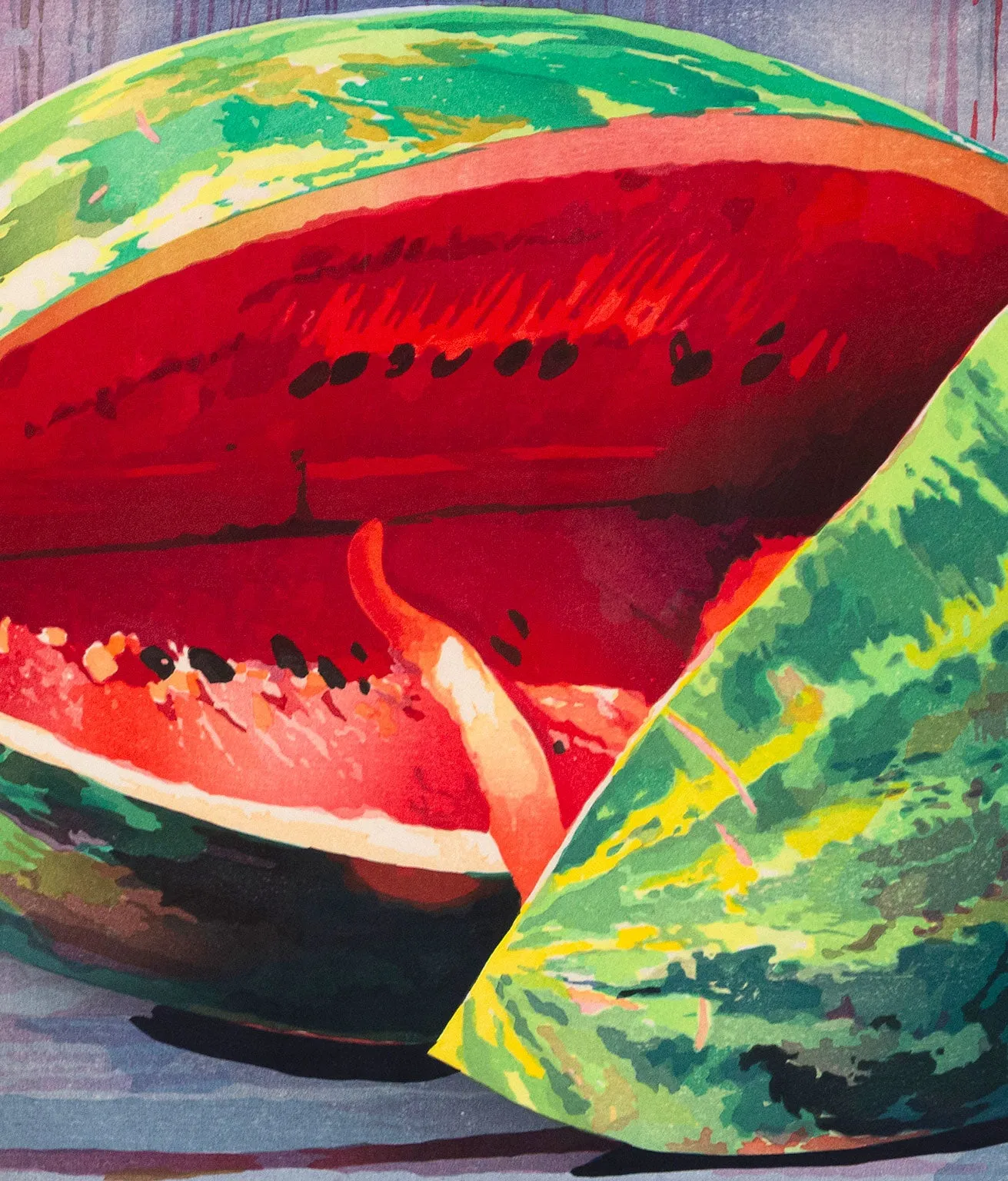 MARY PRATT "CUT WATERMELON" COLOR WOODCUT, 1997