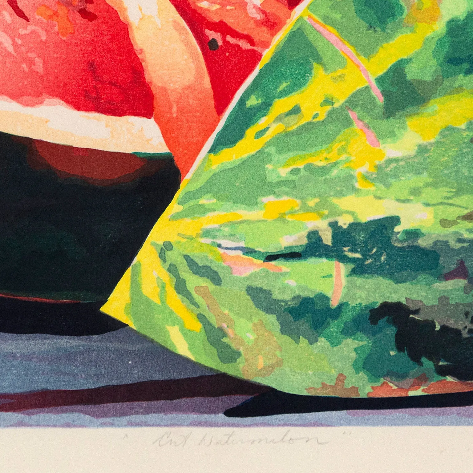 MARY PRATT "CUT WATERMELON" COLOR WOODCUT, 1997