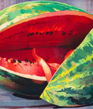 MARY PRATT "CUT WATERMELON" COLOR WOODCUT, 1997