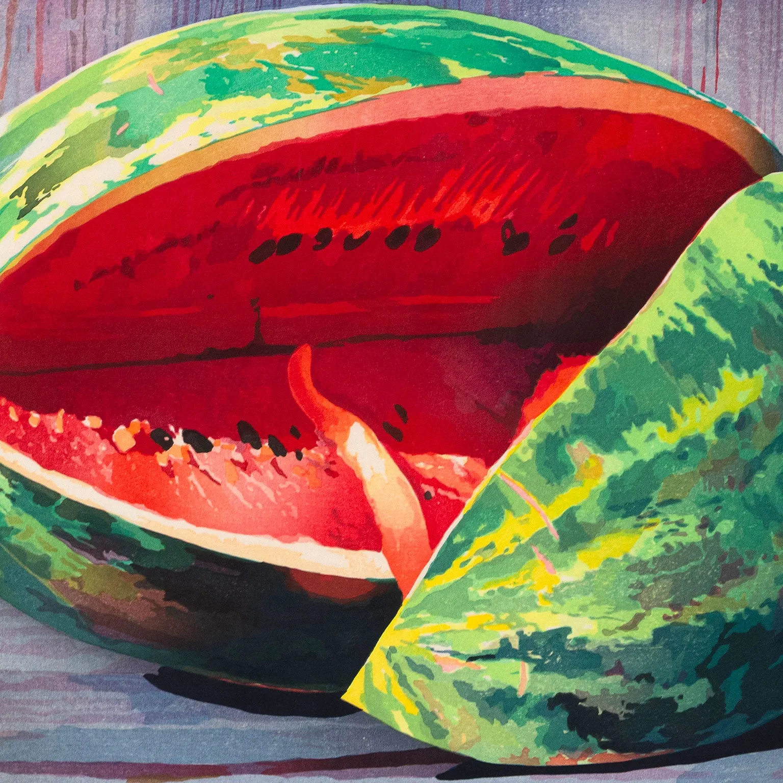 MARY PRATT "CUT WATERMELON" COLOR WOODCUT, 1997