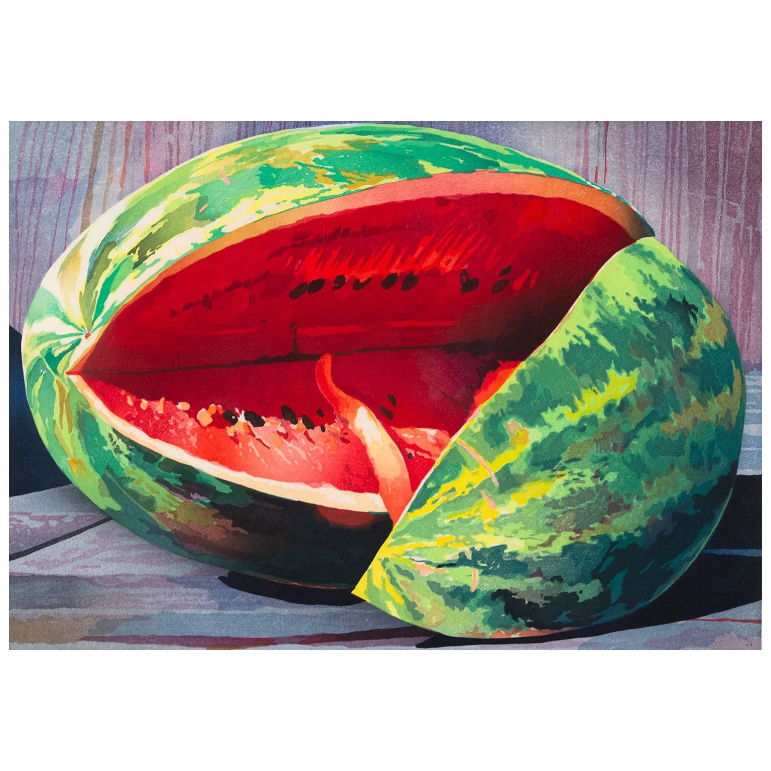 MARY PRATT "CUT WATERMELON" COLOR WOODCUT, 1997
