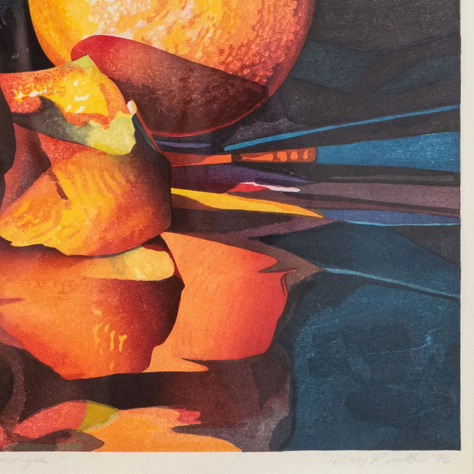 MARY PRATT "REFLECTION OF ORANGES" COLOR WOODCUT, 1996