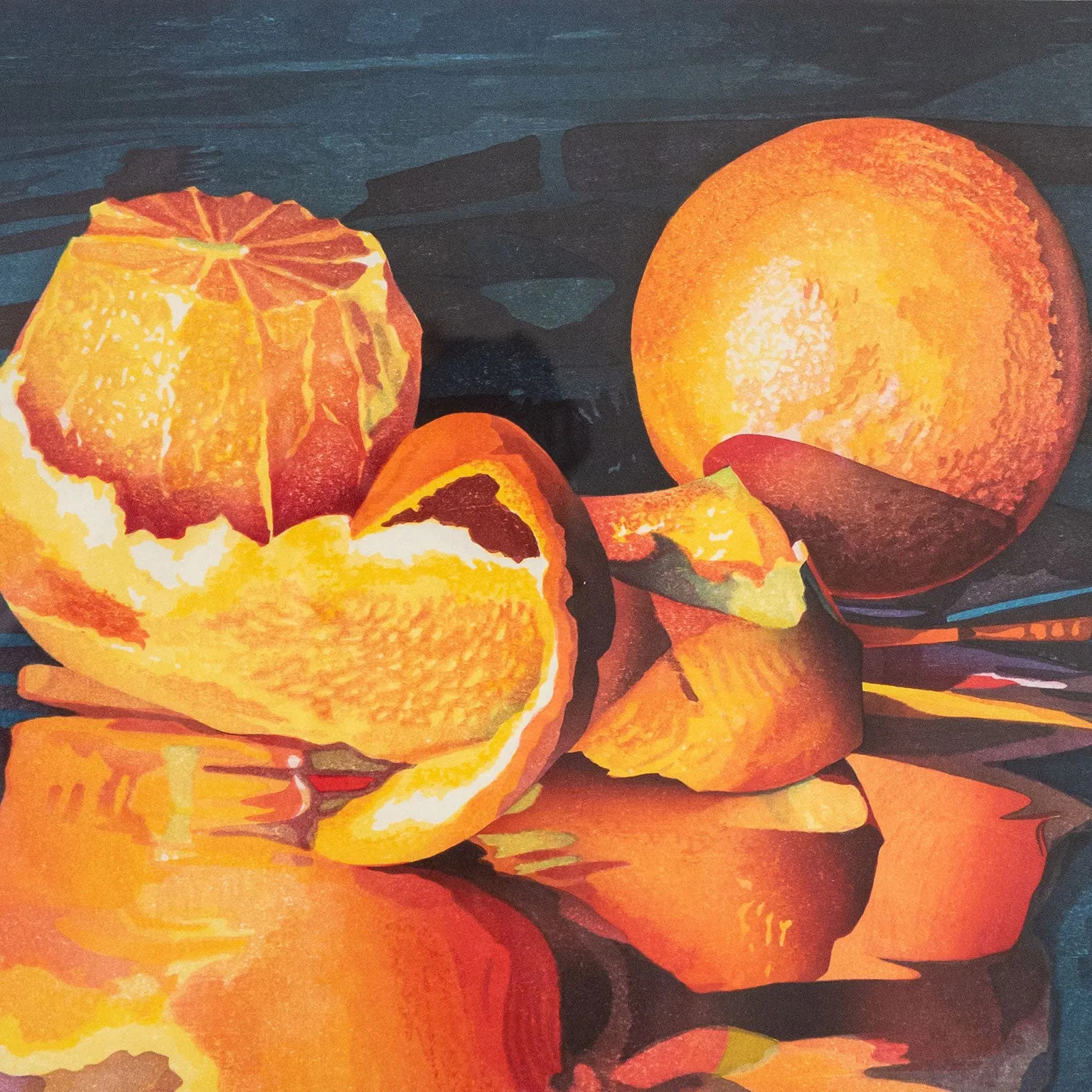 MARY PRATT "REFLECTION OF ORANGES" COLOR WOODCUT, 1996