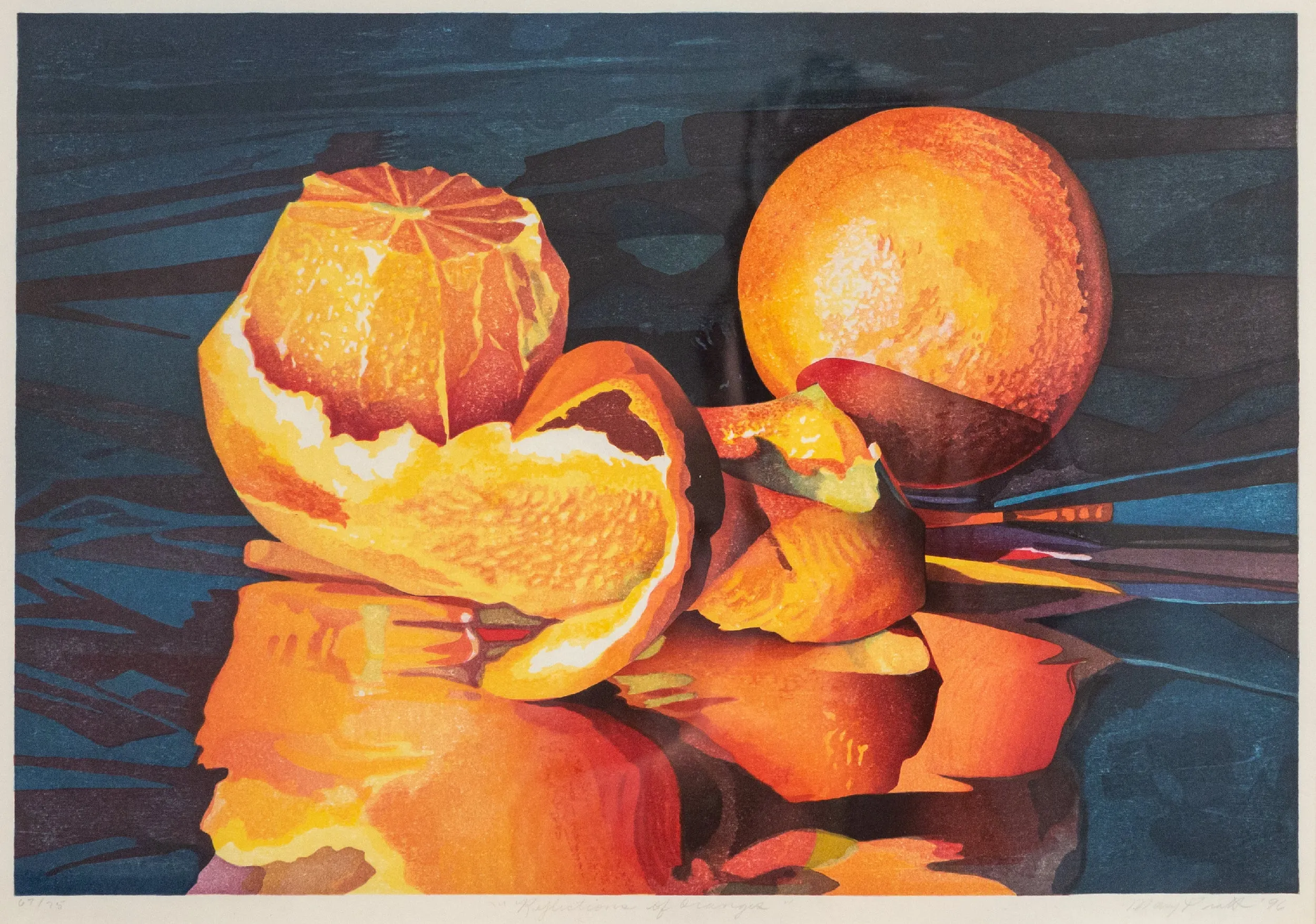 MARY PRATT "REFLECTION OF ORANGES" COLOR WOODCUT, 1996