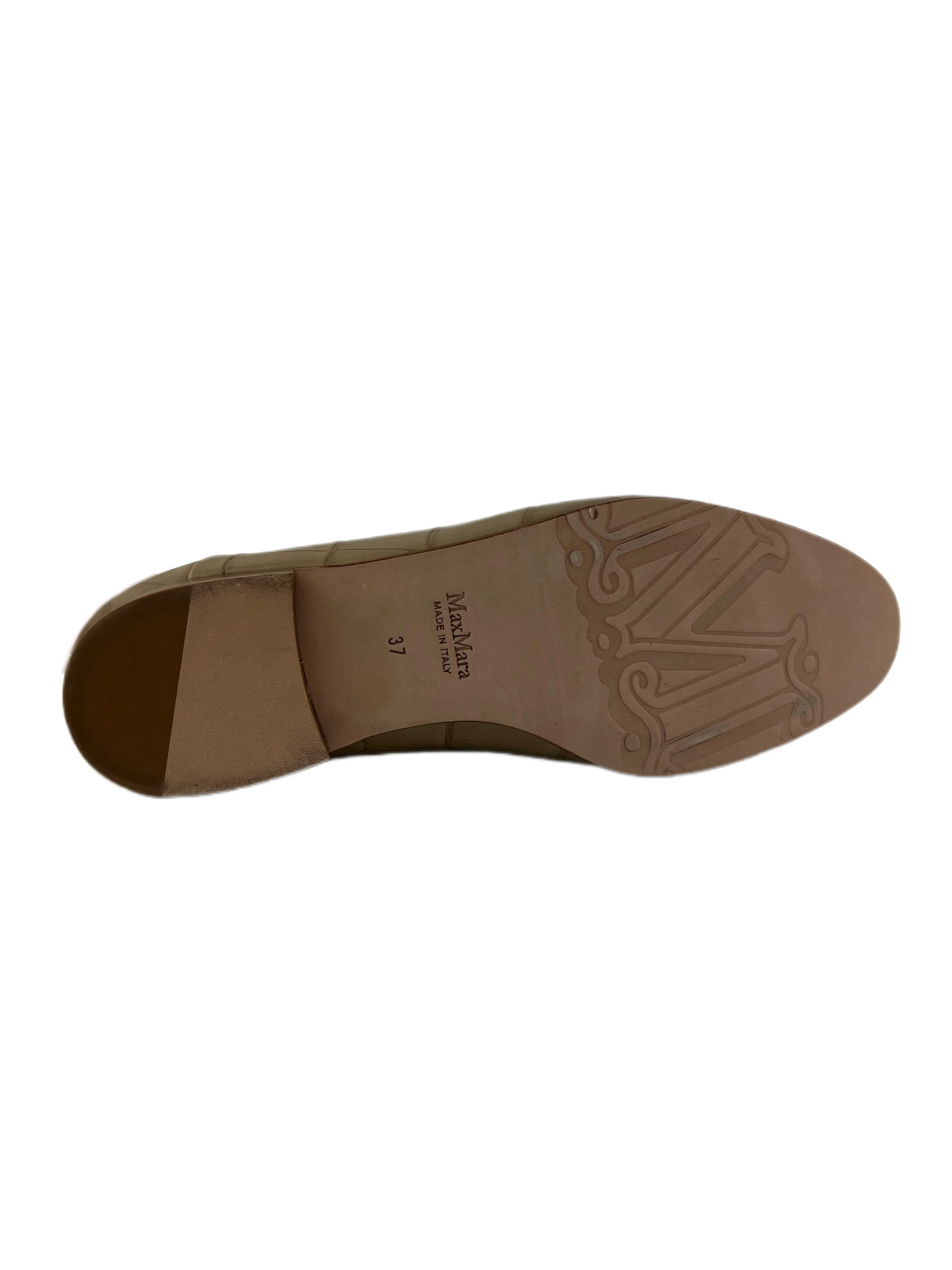 Max Mara Women's Camel Laris Croc Embossed Leather Loafers Size 7 NWT