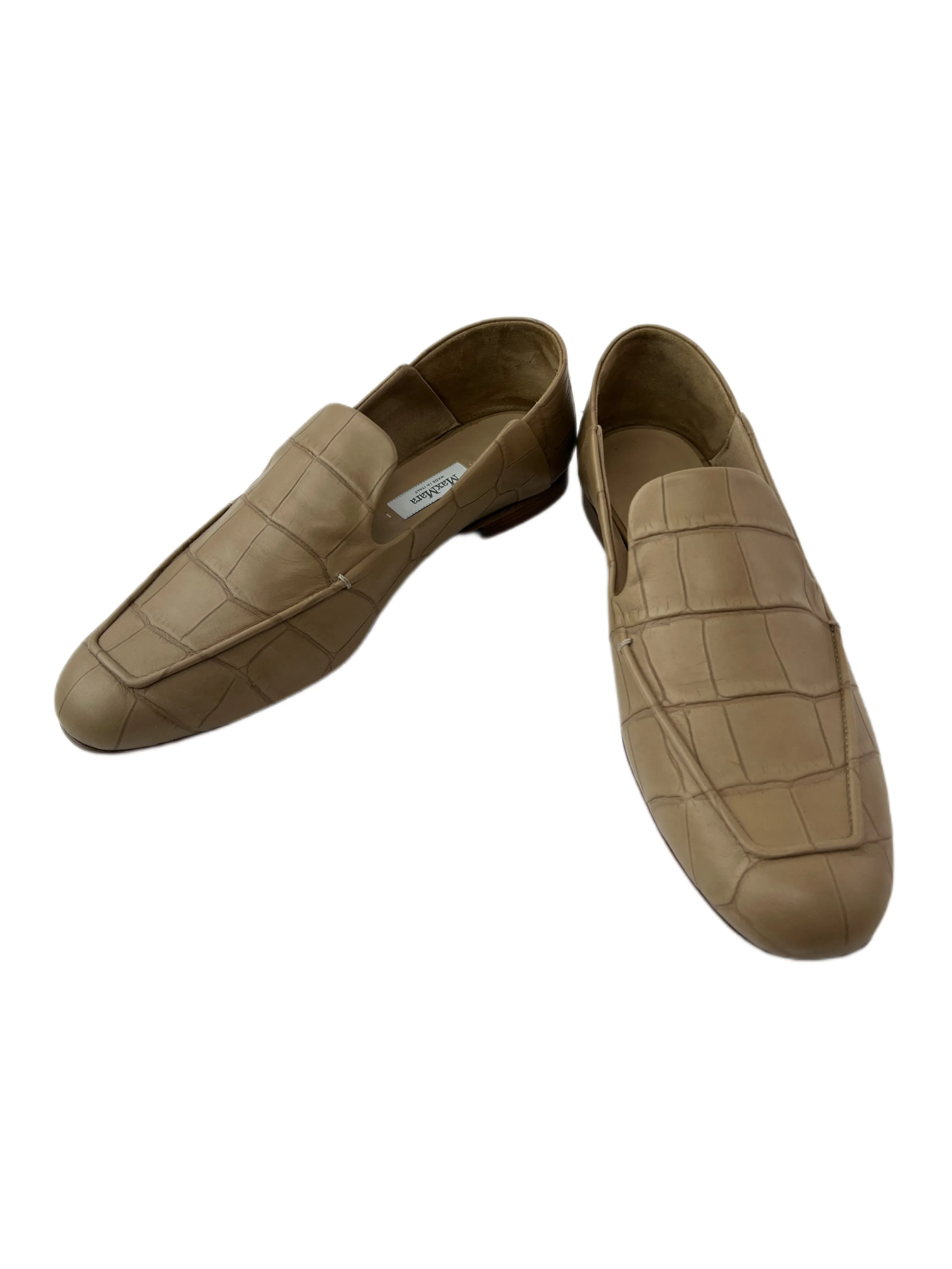 Max Mara Women's Camel Laris Croc Embossed Leather Loafers Size 7 NWT