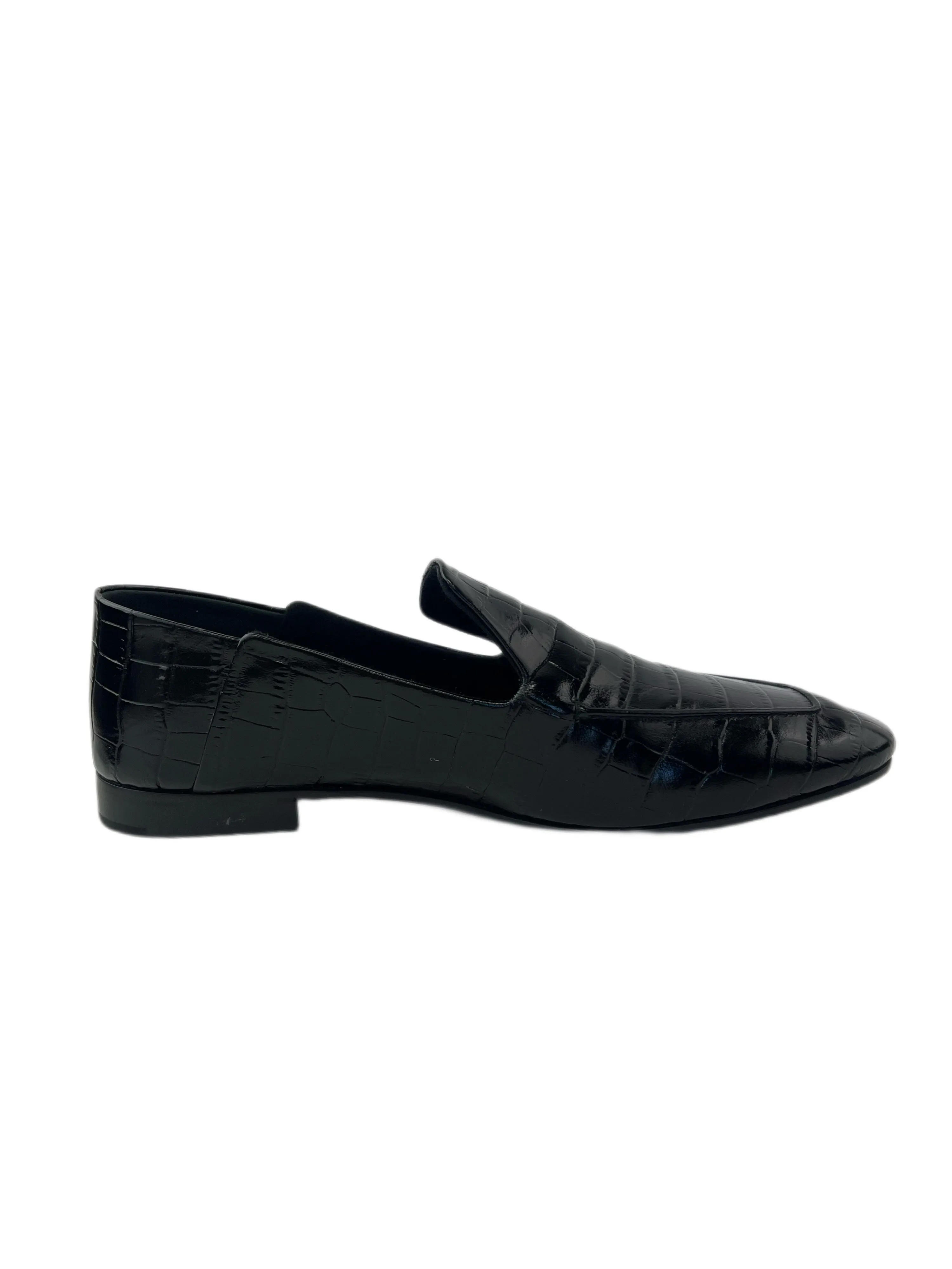 Max Mara Women's Nero Larisa Croc Embossed Leather Loafers NWT