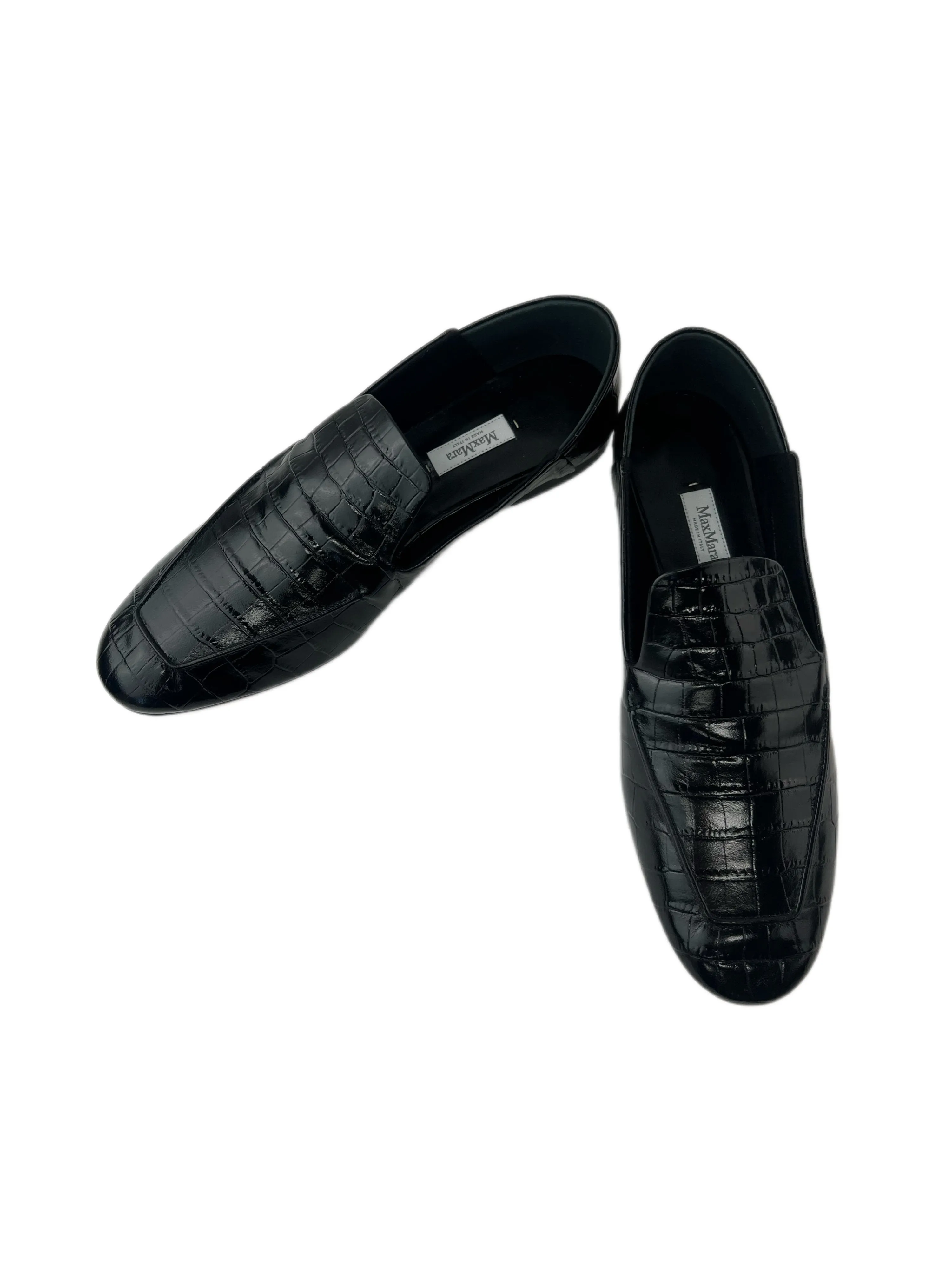Max Mara Women's Nero Larisa Croc Embossed Leather Loafers NWT