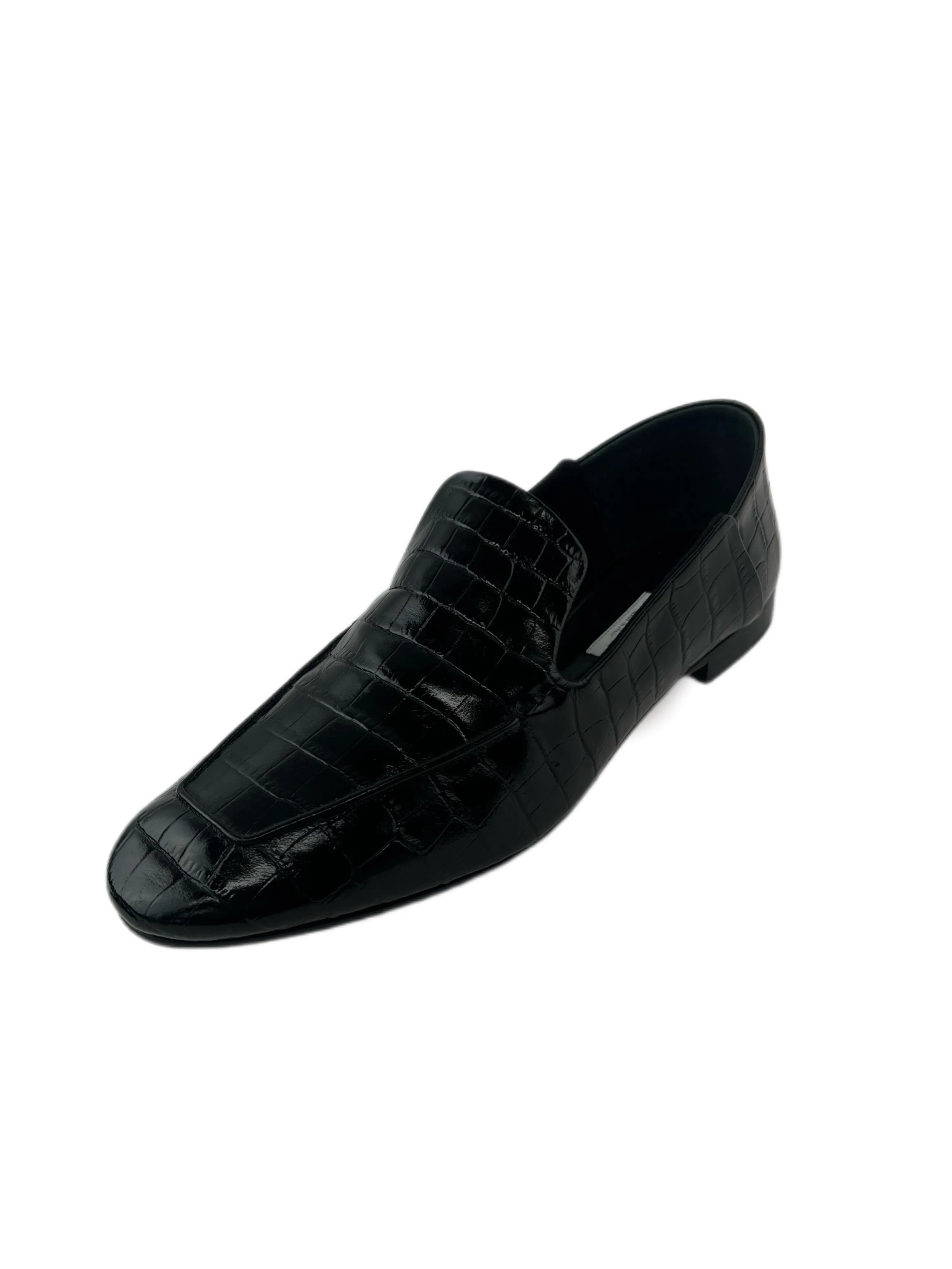 Max Mara Women's Nero Larisa Croc Embossed Leather Loafers NWT
