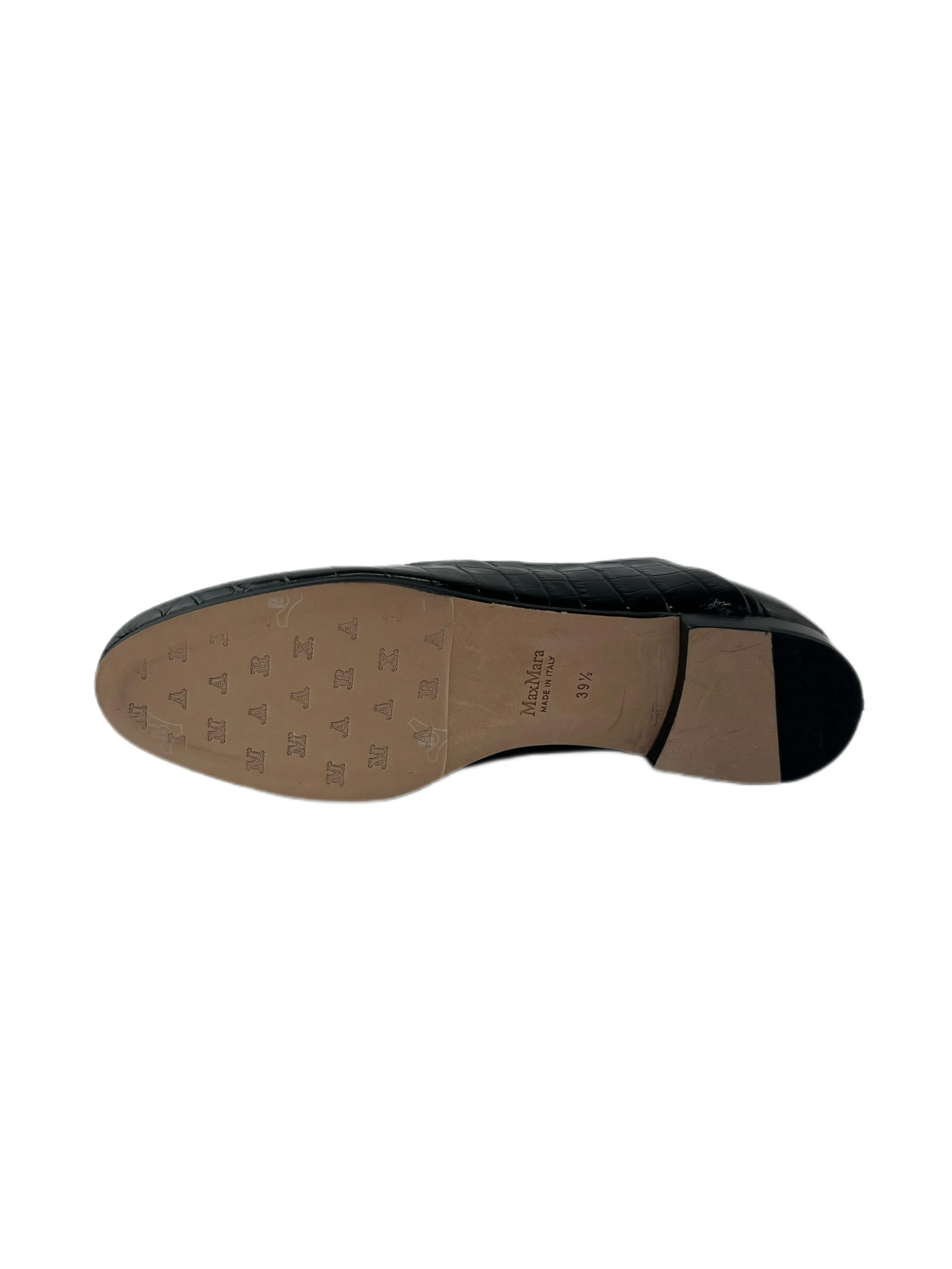 Max Mara Women's Nero Larisa Croc Embossed Leather Loafers NWT
