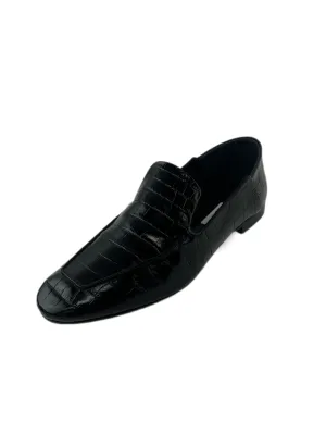 Max Mara Women's Nero Larisa Croc Embossed Leather Loafers NWT
