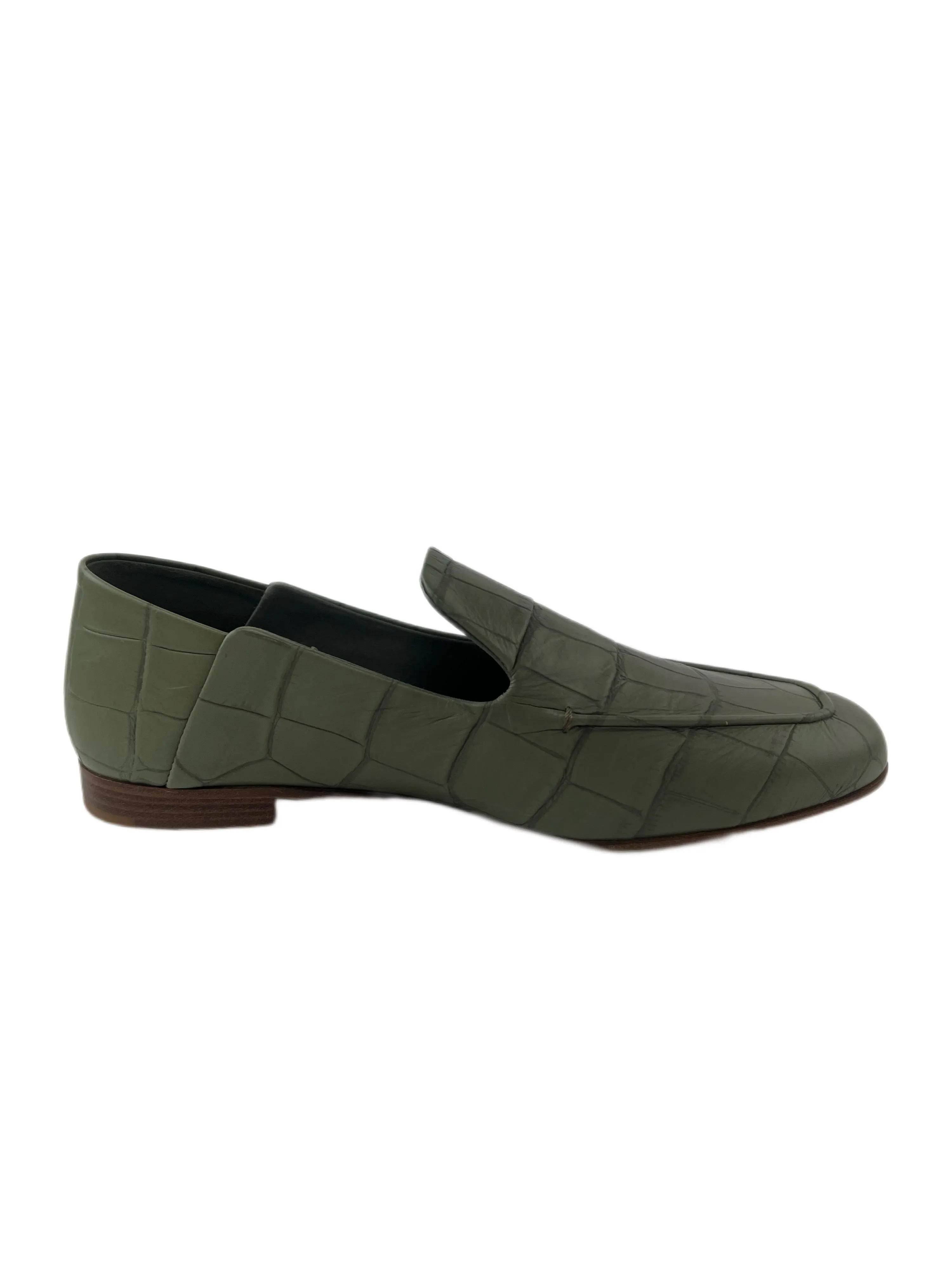 Max Mara Women's Verde Grigio Laris Croc Embossed Loafers Size 8 NWT