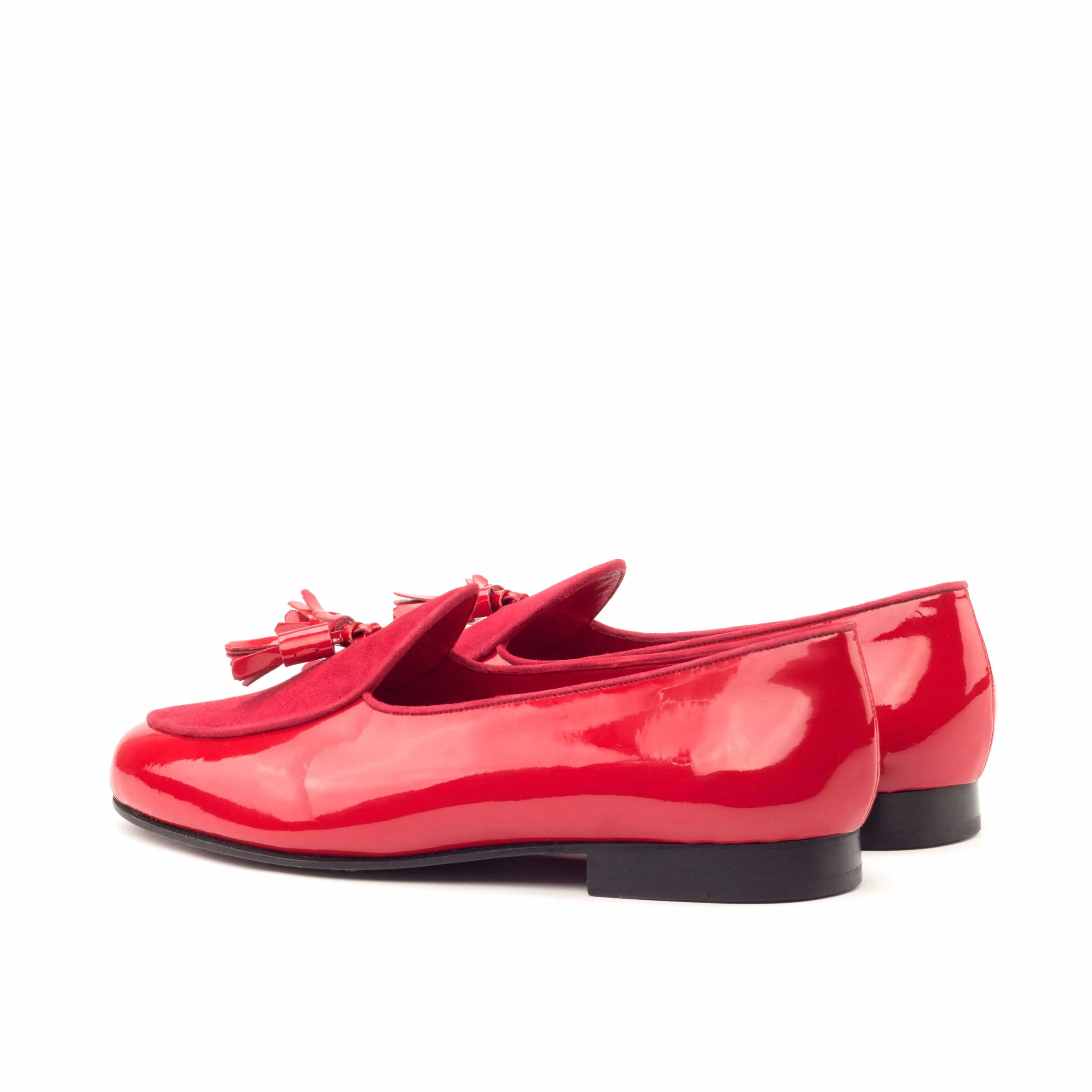MEN Slippers - Patent Red Suede Red Tuxedo Shoes