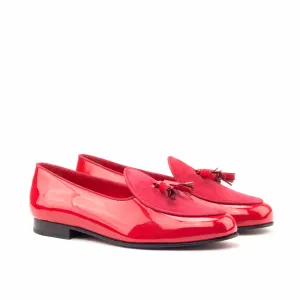 MEN Slippers - Patent Red Suede Red Tuxedo Shoes