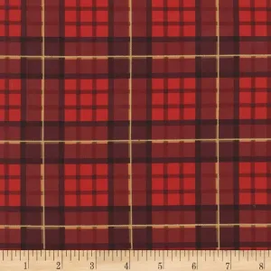 Michael Miller Nutcracker Metallic Nutcracker Plaid Cranberry