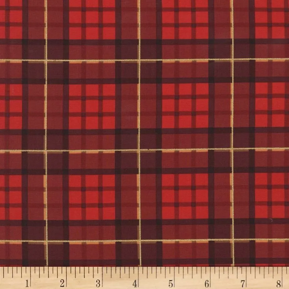 Michael Miller Nutcracker Metallic Nutcracker Plaid Cranberry