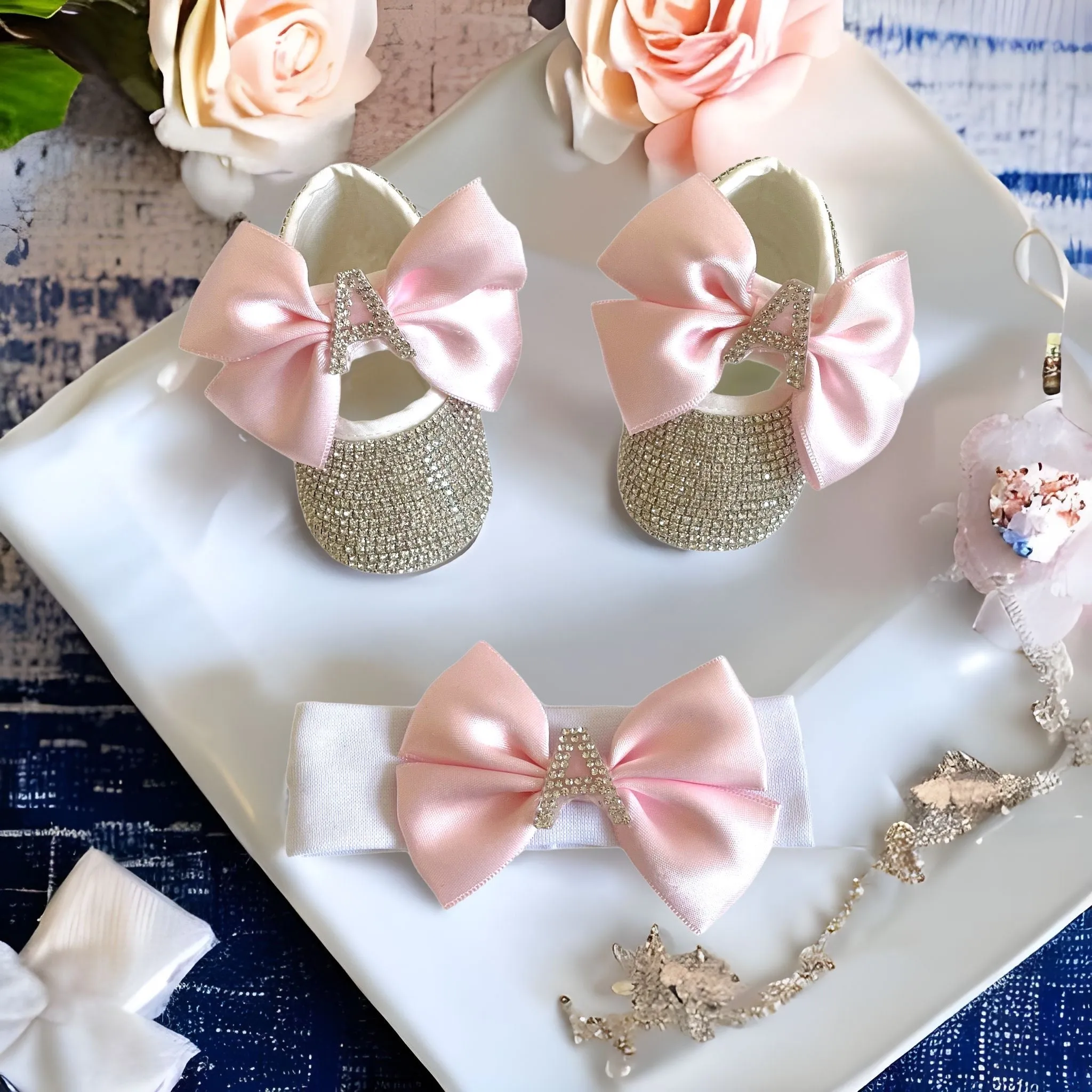 Monogram Baby Shoes and Headband Set
