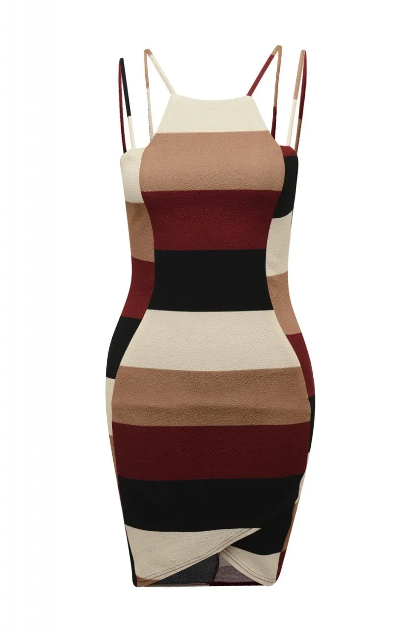 Multi-colour Mini Dress with Double-Stripe-Strap Detail